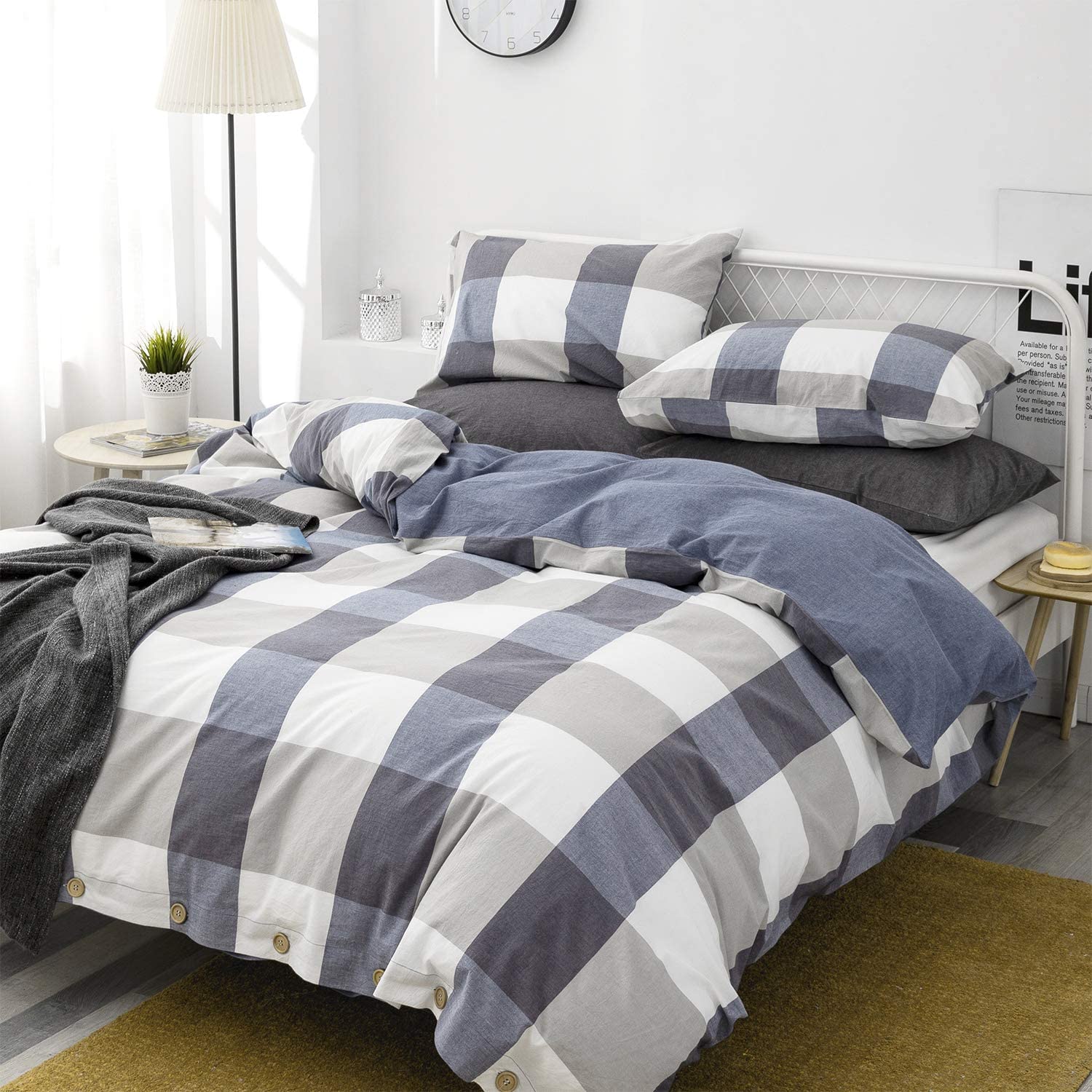 Price:$35.99 TEWENE Twin Duvet Cover, 100% Washed Cotton 400 Thread Count Duvet Cover Twin Size, 3 Piece Luxury Soft Bedding Set with Button Closure(Blue White Plaid, Twin) : Home & Kitchen