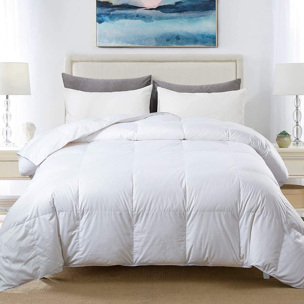 Price:$99.99  100% Cotton White Quilted Feather Comforter,Filled with Feather & Down – All Season Duvet Insert or Stand-Alone – Queen Size (90×90 Inch) : Home & Kitchen