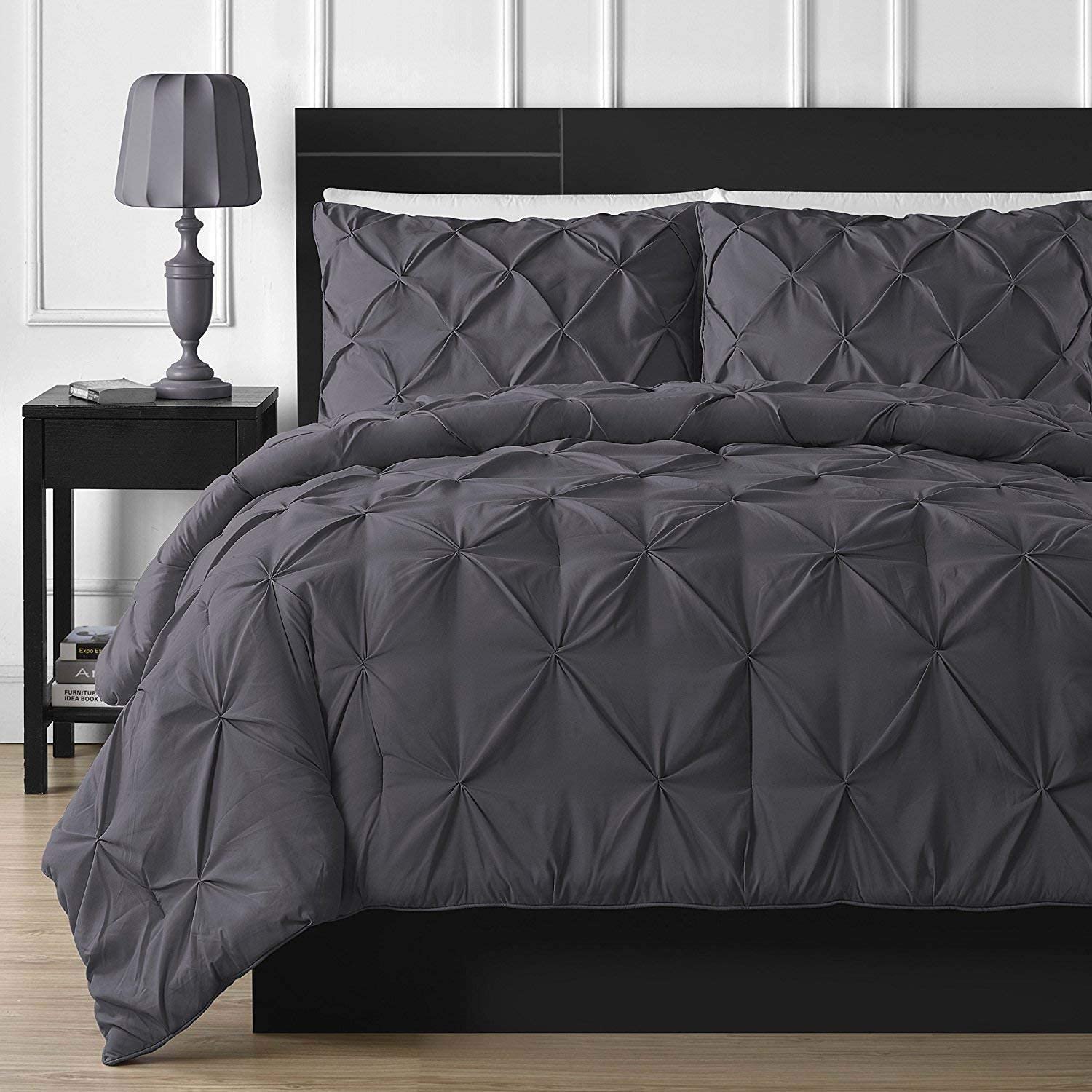 Price:$89.99  Collection Luxuriate Hotel 1000-TC Hypoallergenic Ultra Soft 100% Egyptian Cotton 98x108 inch Super King Size Dark Gray Solid Pinch Plated Duvet Cover with Zipper Colser & 2pcs Pillow Case Set : Arts, Crafts & Sewing