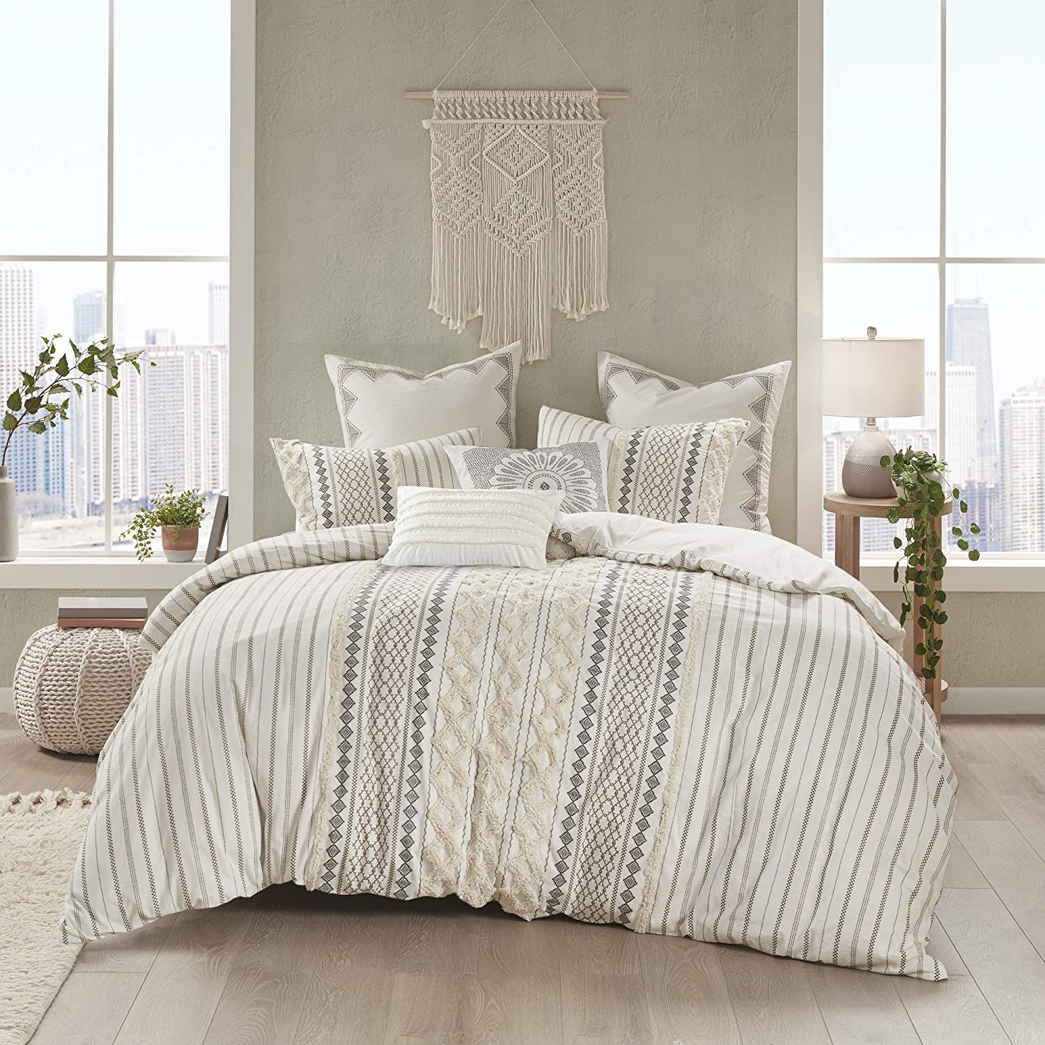 Price:$112.36  100% Cotton Duvet Mid Century Modern Design All Season Comforter Cover Bedding Set, Matching Shams, King/Cal King (104"x92"), Imani, Ivory Chenille Tufted Accent : Office Products