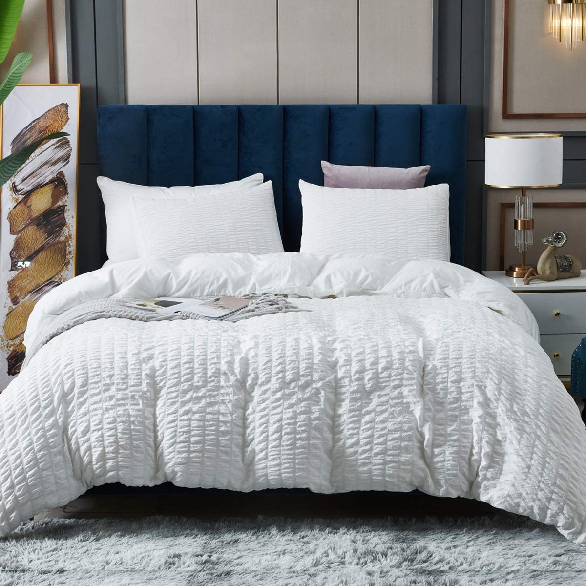 Price:$35.99  Seersucker Duvet Cover King Size, 100% Soft Washed Microfiber 3 Piece Duvet Cover Set, Textured Bedding Comforter Cover Sets Comfortable with Zipper Closure & Corner Ties, 104x90 inches : Home & Kitchen