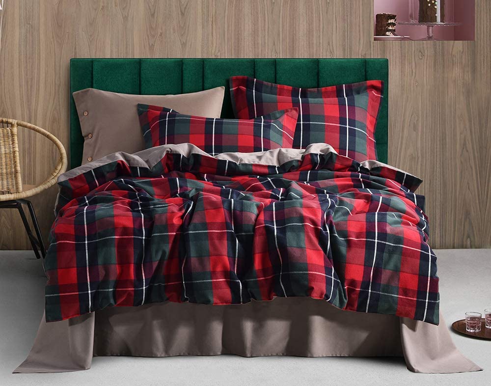 Price:$69.99  Home 300 Thread Count 100% Yarn-Dyed Cotton Flannel Classical Red Green Blue Plaid Design 3pc Duvet Cover Set Full/Queen/King Size (Angle, Queen Size) : Home & Kitchen