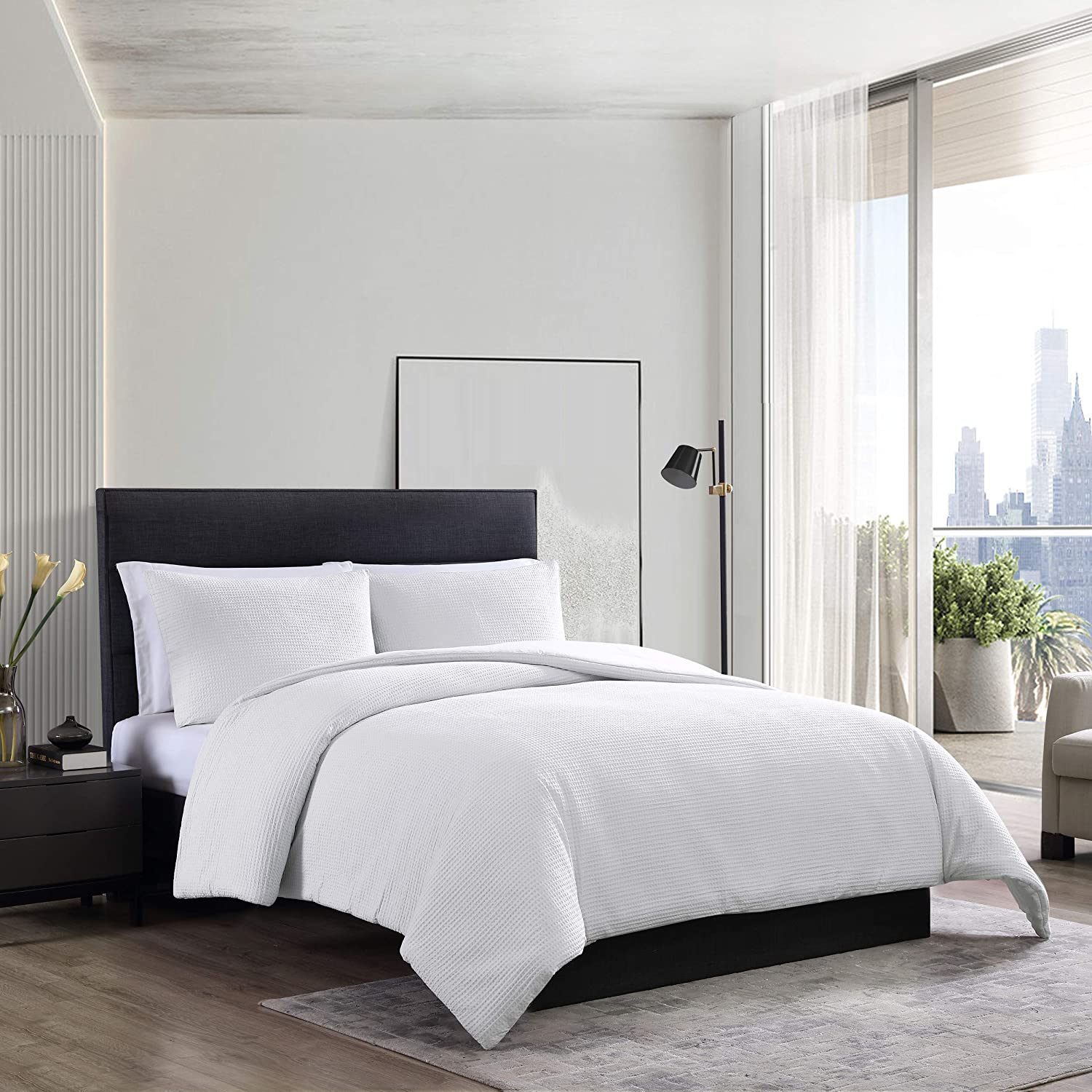 Price:$75.99  Wang Waffle Pique Collection 100% Cotton, Ultra Soft Luxurious Duvet Cover Set, All Season Bedding, Pre-Washed for Added Softness, Queen, White : Home & Kitchen