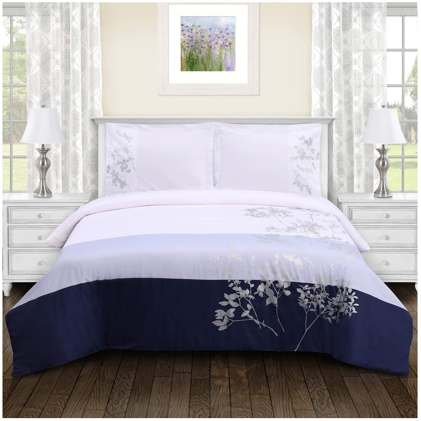 Price:$69.99  100% Cotton Duvet Cover Set - Soft, Embroidered Hotel Collection Duvet Cover, 3-Piece Duvet Set, Sydney, King/California King Size, Blue : Home & Kitchen