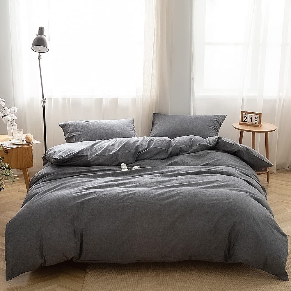 Price:$59.99 FACE TWO FACE 3-Piece Duvet Cover Queen,100% Washed Cotton Duvet Cover,Ultra Soft and Easy Care,Simple Style Bedding Set (Queen, Gray) : Home & Kitchen
