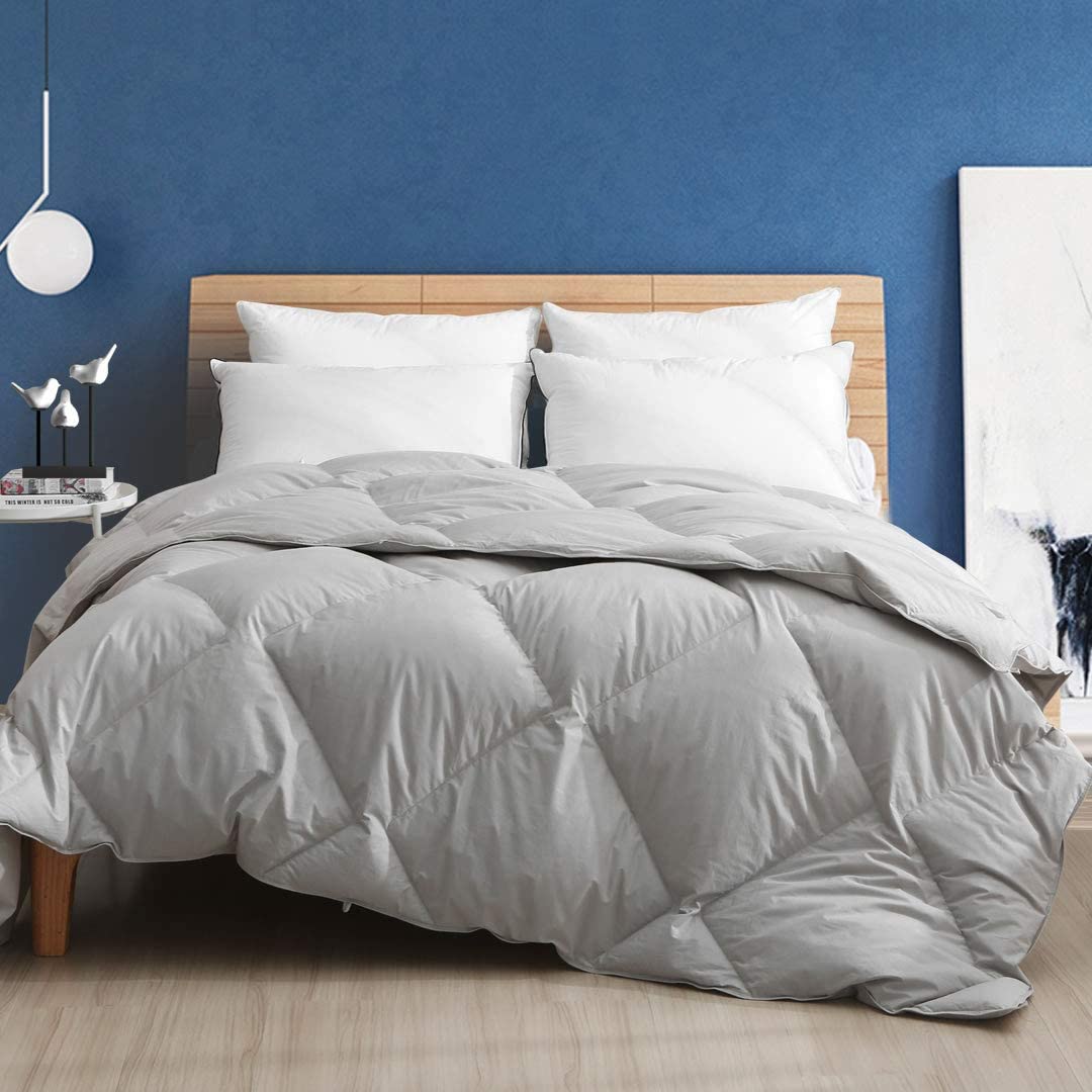 Price:$79.90  Gray Feathers Down Comforter Queen - Organic Cotton Diamond Lattice Quilted with Corner Tabs, 55oz Medium Warm All Season Duvet Insert or Stand-Alone Comforter(90x90, Cloud Grey) : Home & Kitchen