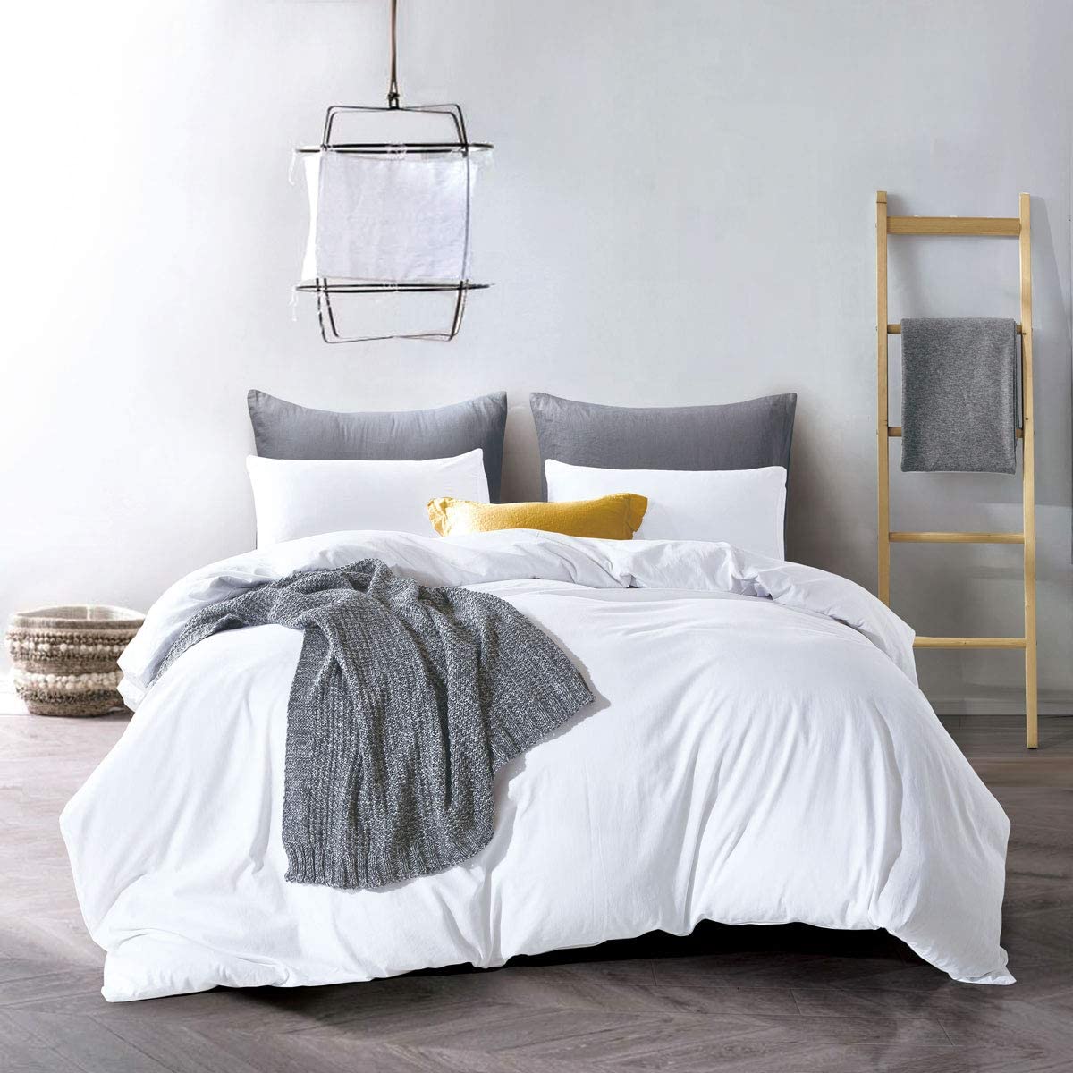 Price:$49.99 ATsense Duvet Cover Queen, 100% Washed Cotton, Bedding Duvet Cover Set, 3-Piece, Ultra Soft and Easy Care, Simple Style Farmhouse Bedding Set (White 7006-4) : Home & Kitchen