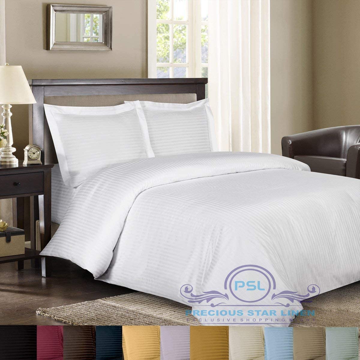 Price:$84.99  Star Linen Luxuries Hotel Quality 1000TC 3pc Duvet Cover Set with Zipper Closer & Corner Ties,Soft Natural Egyptian Cotton, Fade Resistant (Super King (98 x 108 Inch), White Striped) : Home & Kitchen