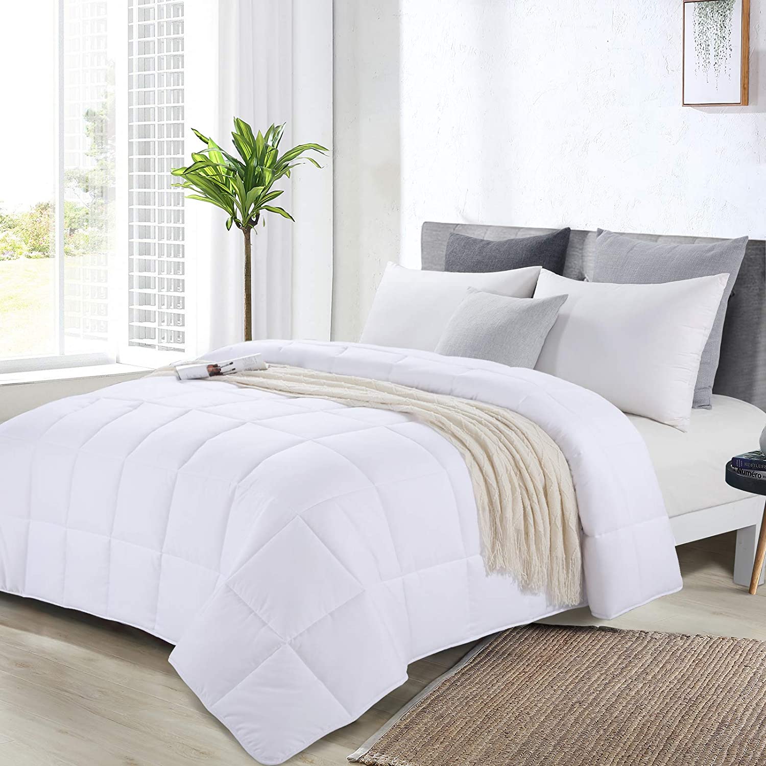 Price:$65.99  Oversized King Comforter 120x98 Lightweight Down Alternative Comforter for All Season,White Quilted Duvet Insert with 8 Corner Tabs Microfiber Comforter (White, Super King 98"x120") : Home & Kitchen