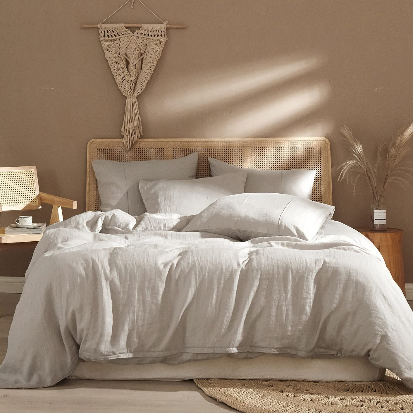 Price:$105.99  Pure Linen Duvet Cover 100% Washed French Natural Linen Queen Duvet Cover Sets, 3 Pieces ( 1 Linen Duvet Cover Queen with 2 Pillowcases) Soft Breathable Moisture Wicking Flax Duvet Cover Queen : Home & Kitchen