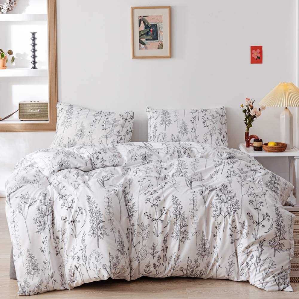 Price:$29.99  Pieces Duvet Cover Queen Size,Floral Duvet Cover White Duvet Cover Botanical Duvet Cover,Microfiber Soft Queen Bedding Set with Zipper Closure 4 Ties (2 Pillow Cases) : Home & Kitchen