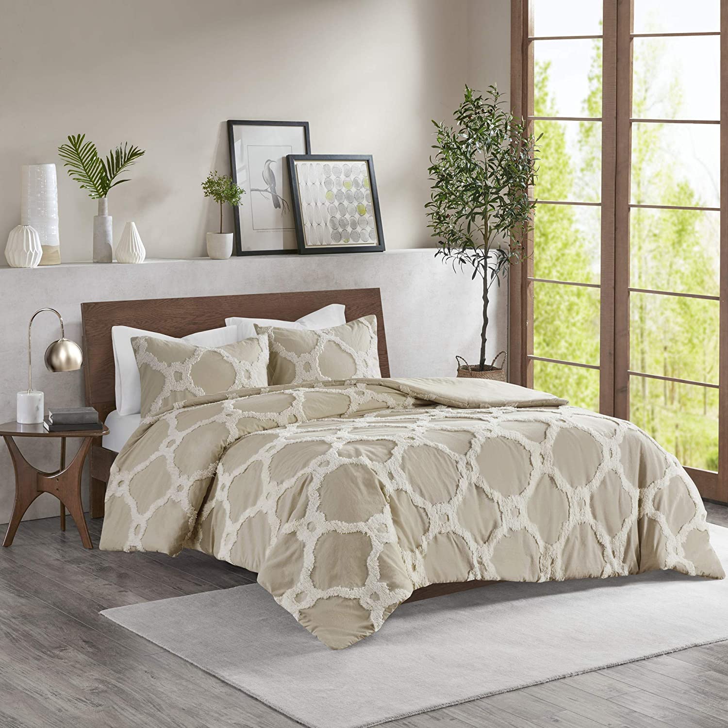 Price:$40.99  Park Tufted Chenille 100% Cotton Duvet- Modern Luxe All Season Comforter Cover Bed Set with Matching Shams, Pacey, Ogee Taupe Full/Queen(90"x90") 3 Piece : Home & Kitchen
