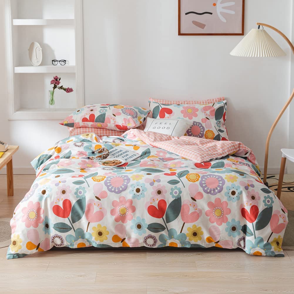 Price:$52.90  Duvet Cover Queen, Colorful Cartoon Flower Bedding Set, 3 Pieces Ultra Soft Breathable  Cotton Comforter Cover with Zipper Ties, 1 Multicolor Duvet Cover & 2 Pillowcases, No Comforter : Home & Kitchen