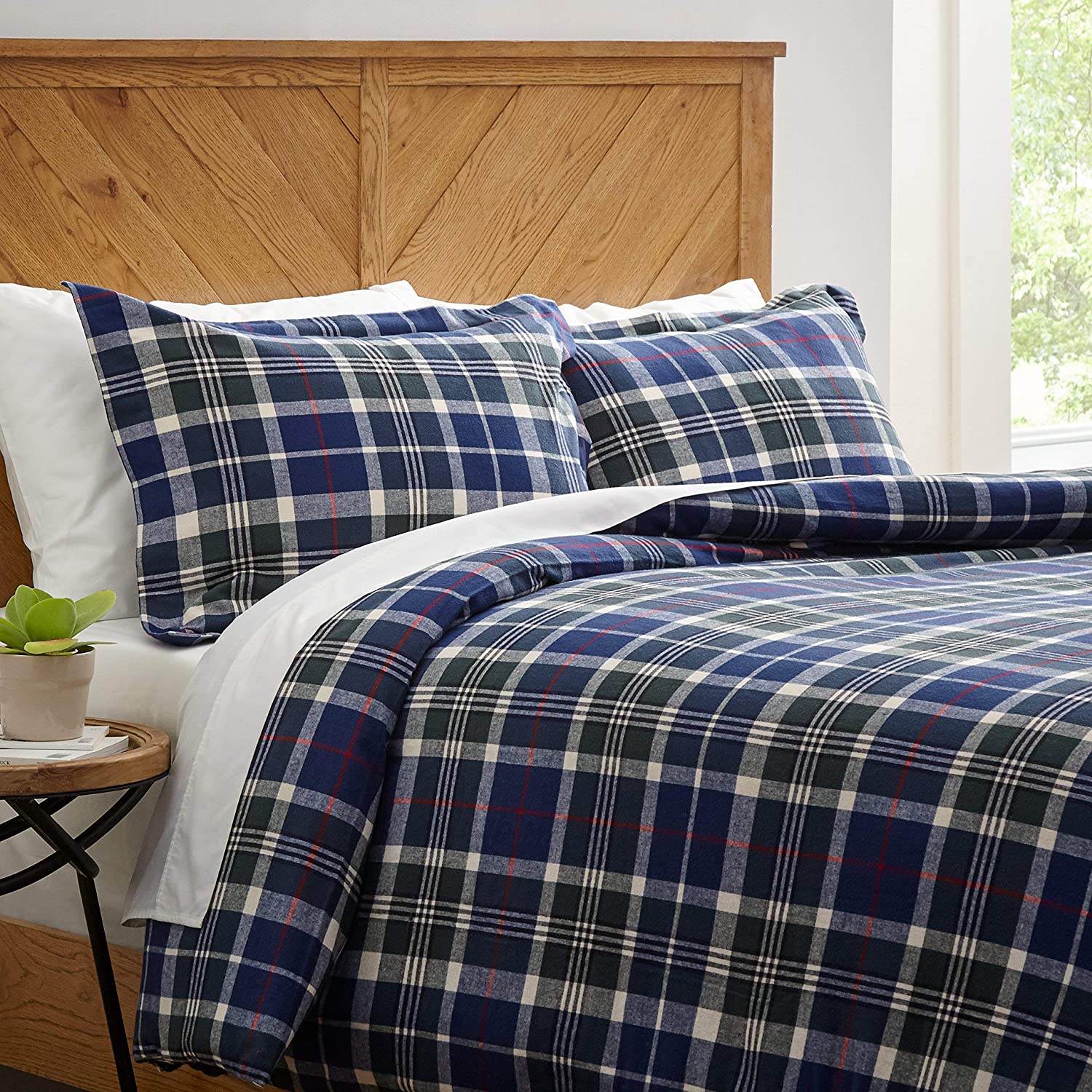 Price:$90.49  Brand – Stone & Beam Rustic Plaid Flannel Duvet Cover Set, King, Blue and Green : Home & Kitchen