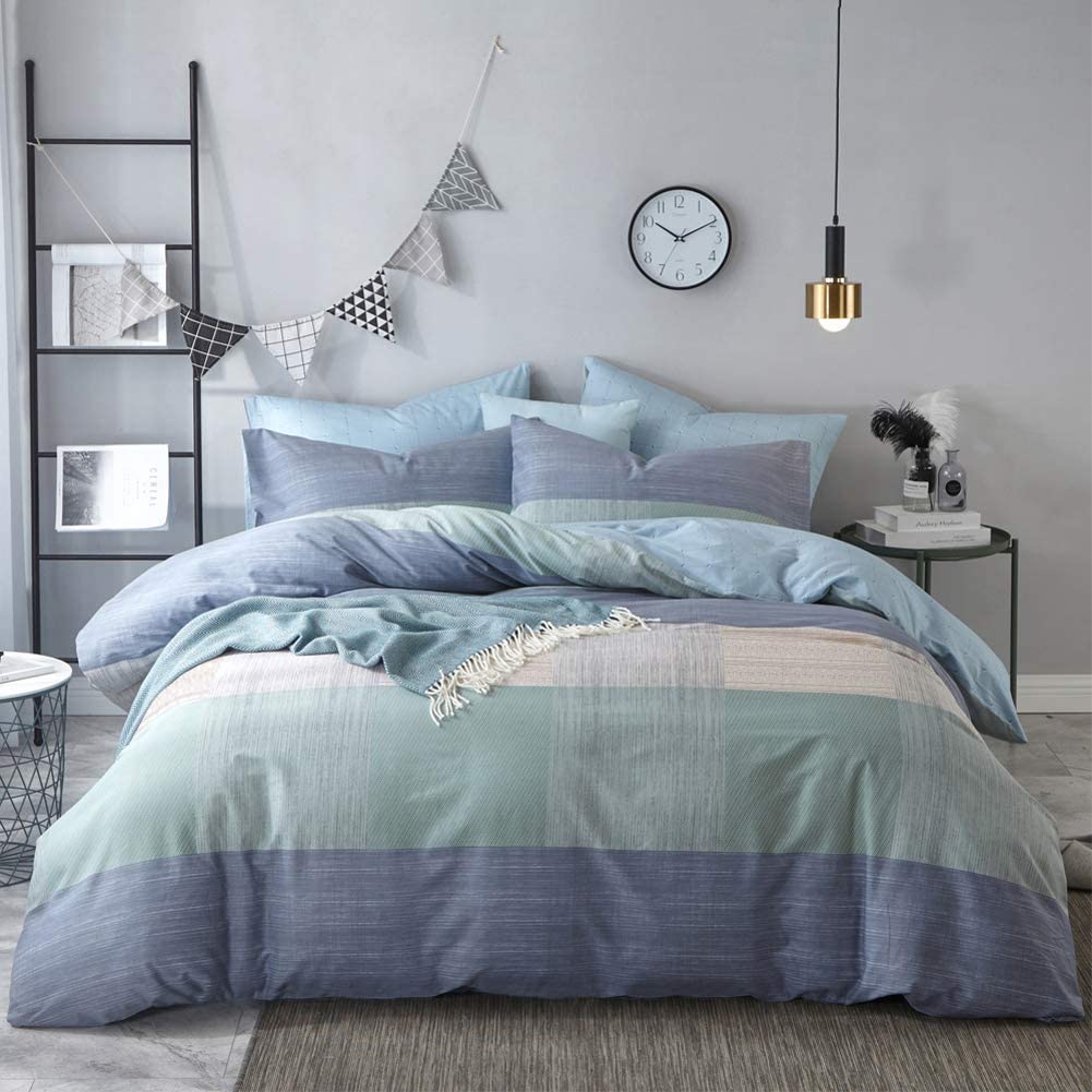 Price:$58.90  Duvet Cover Queen Soft Cotton Blue Patchwork Modern Bedding Set with Zipper Ties Mint Green Duvet Cover Set Perfect for Him and Her, Easy Care, Soft and Durable-Queen/Full Size : Home & Kitchen