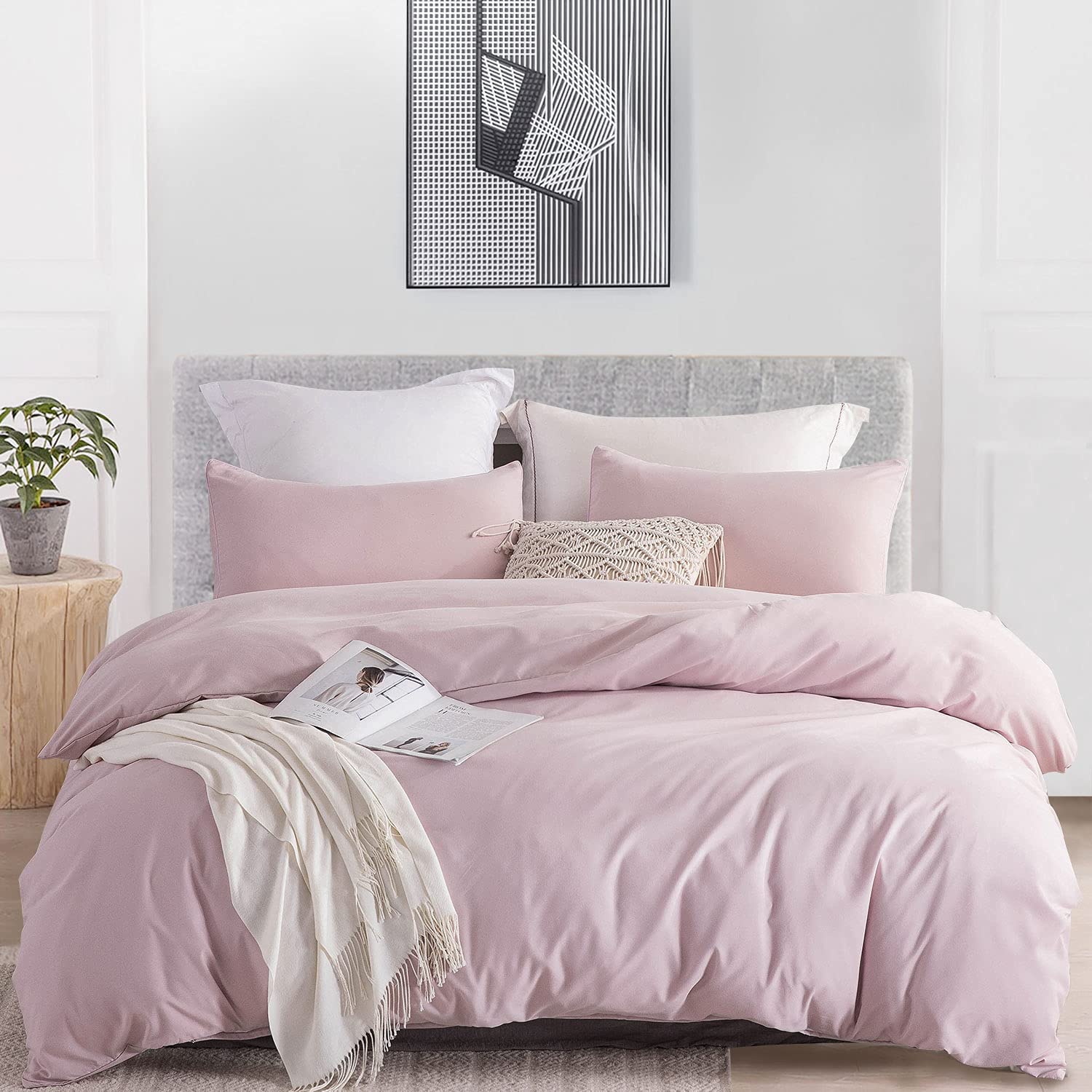 Price:$49.99  Duvet Cover Queen (1 Duvet Cover+2 Pillow Shams),Solid Color Soft and Breathable,100% Washed Microfiber,with Zipper Closure(Pink Mocha,Queen90 90"),No Comforter : Home & Kitchen