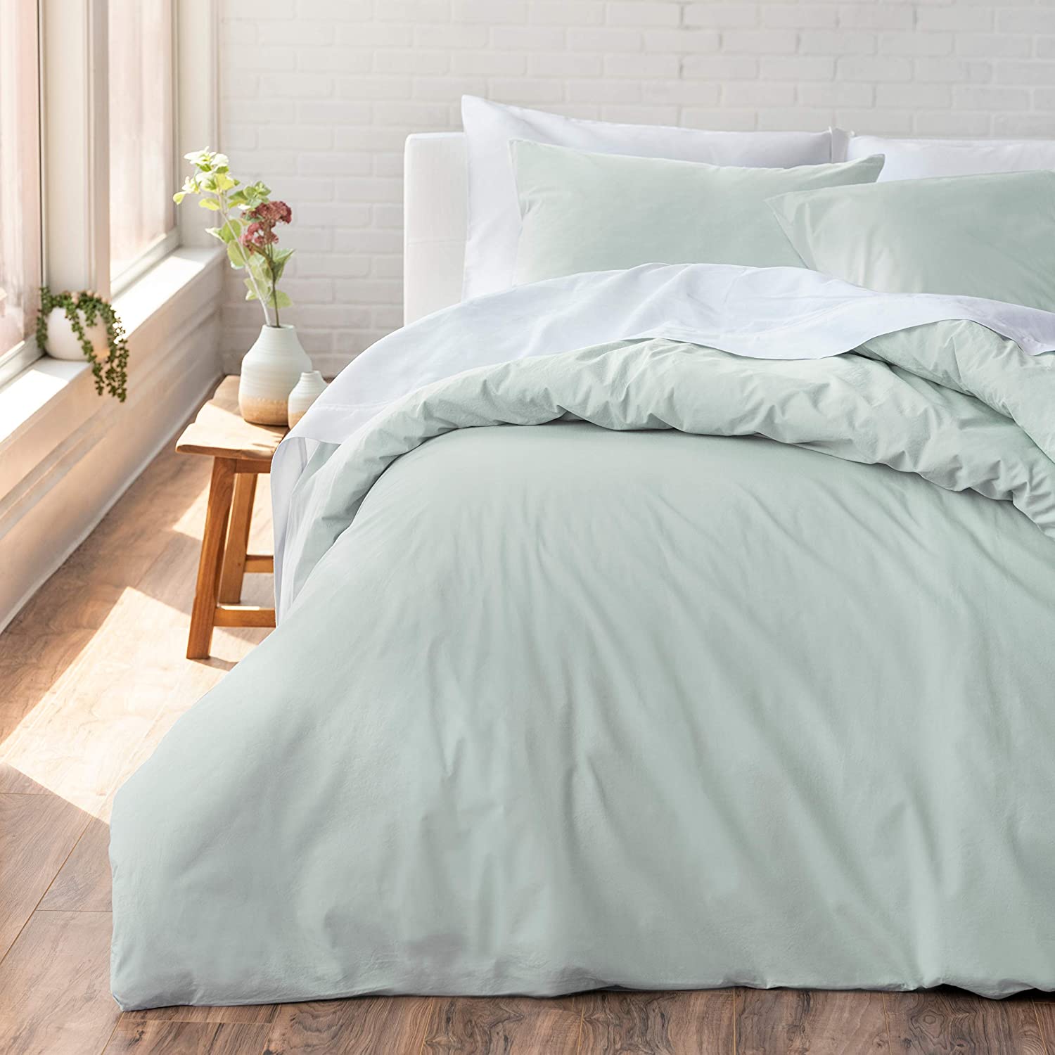 Price:$69.99  Cozy 100% Cotton Percale Washed Reversible Duvet Cover Set | Queen Size (Seafoam) | 88" x 92" | 3 Piece Set | Lightweight | Cool & Crisp | Breathable | Ideal for Summers : Home & Kitchen