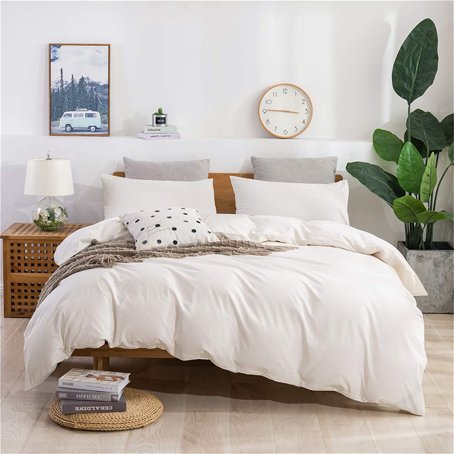 Price:$49.99  Washed Cotton Duvet Cover Queen Ultra Soft 100% Cotton Solid White Duvet Cover Set with Zipper Closure -3 Pieces White Queen : Home & Kitchen