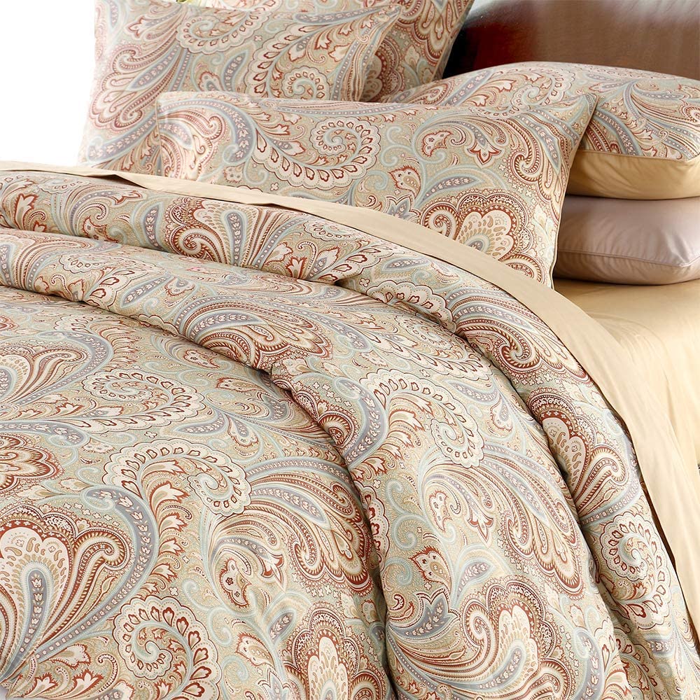 Price:$85.90  Luxury Paisley Bedding Design 800 Thread Count 100% Cotton 3Pcs Duvet Cover Set,King Size,Khaki : Home & Kitchen