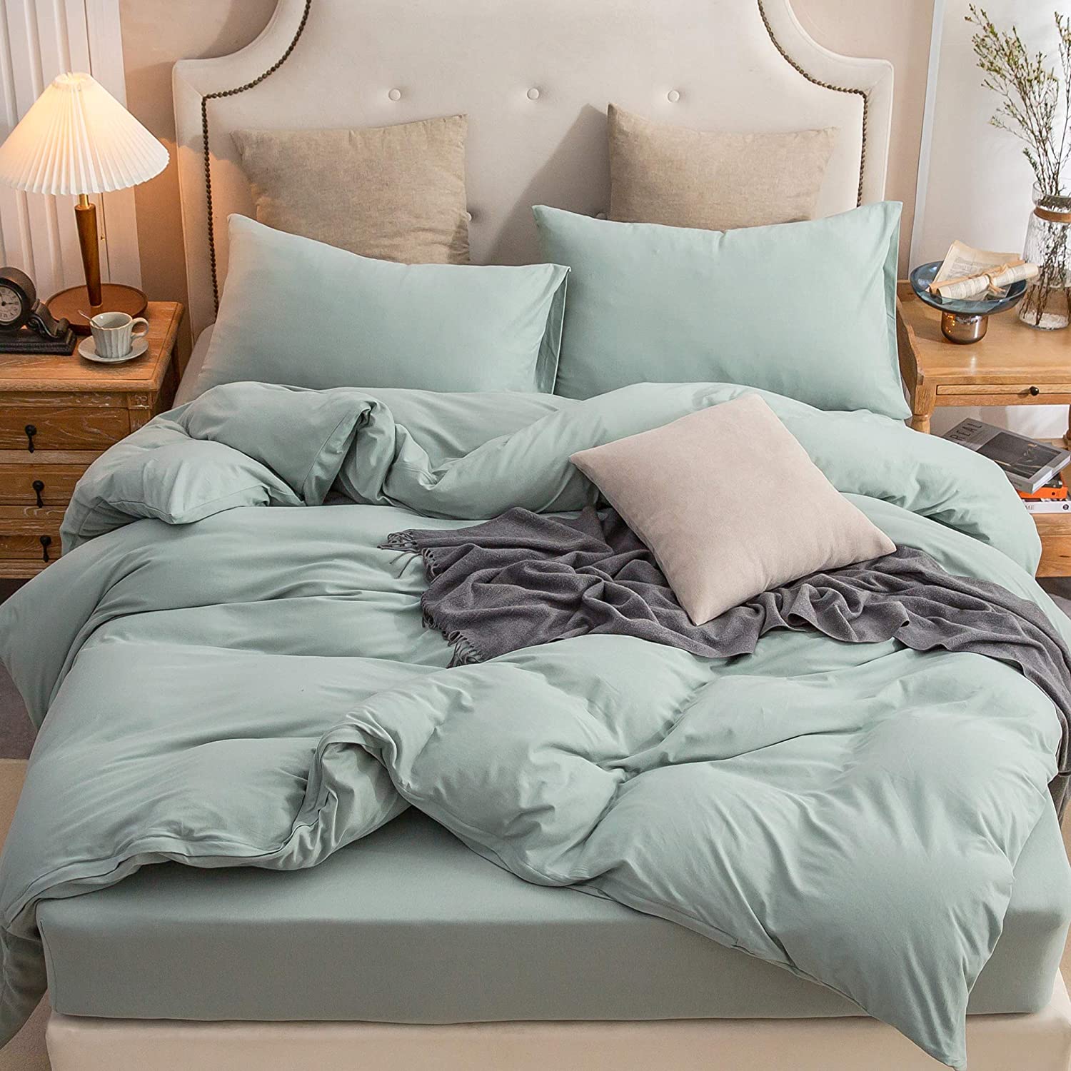 Price:$84.99  ERA Jersey Knit Duvet Cover Set 100% T-Shirt Cotton Super Soft Comfy, Solid Sage Green Queen, with Zipper Closure (3pc Bedding Set, 1 Duvet Cover + 2 Pillow Shams) : Home & Kitchen