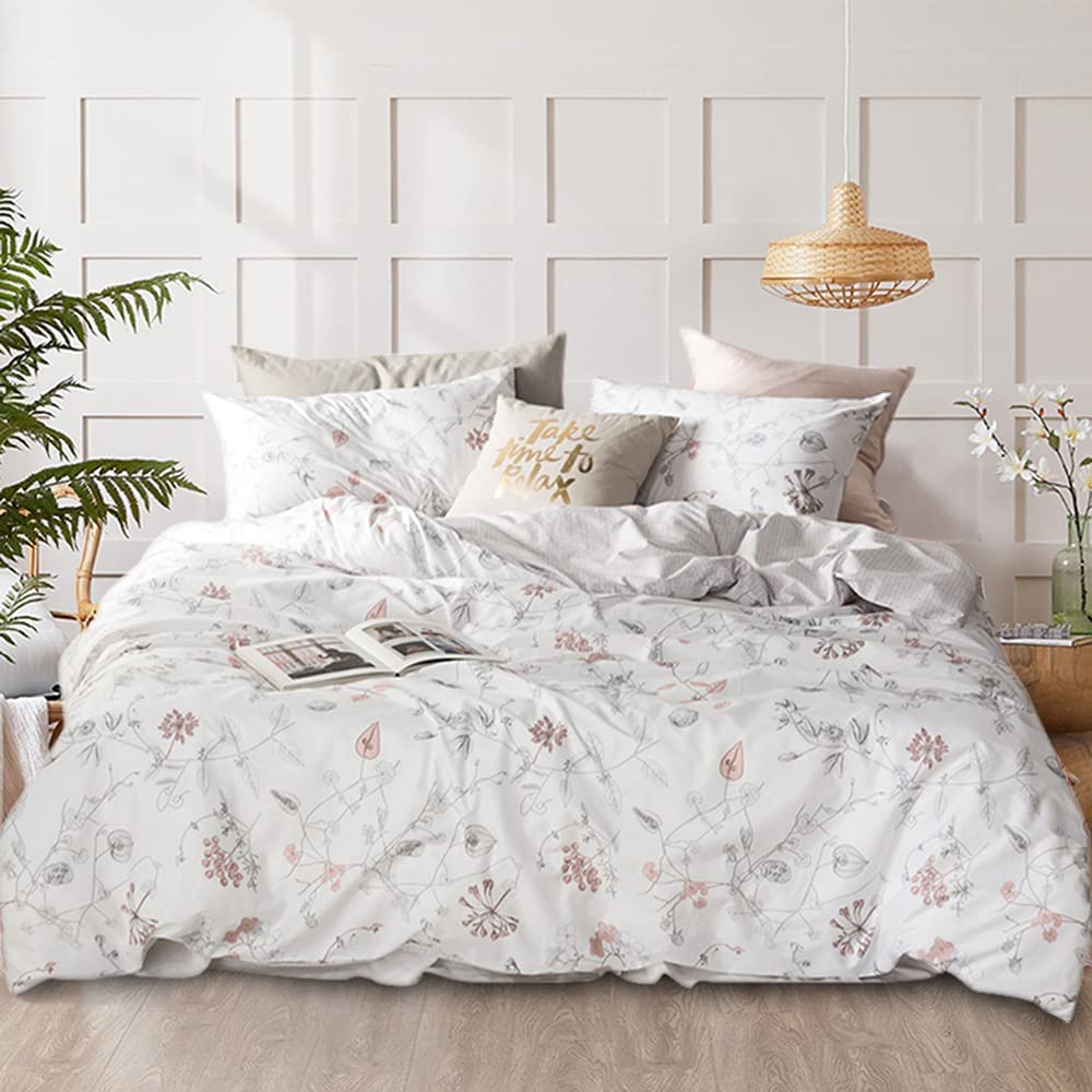 Price:$67.09  Botanical Floral Duvet Cover King Soft 100% Cotton Reversible Pattern Chic Garden Floral Bedding Set with 2 Pillowcases Gorgeous Floral Comforter Set with Zipper Closure : Home & Kitchen