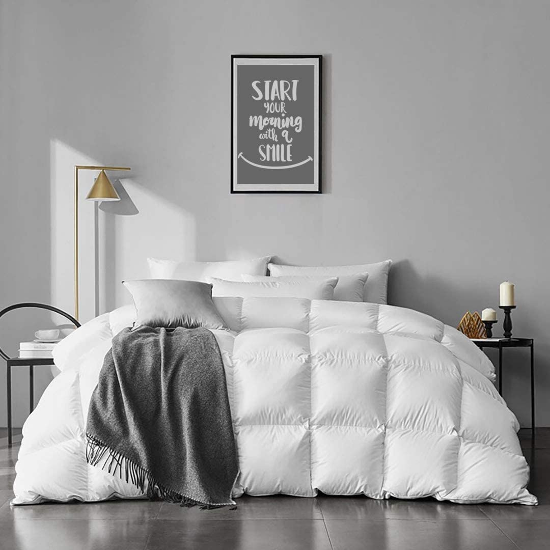 Price:$99.90 APSMILE Organic Cotton Goose Feather Down Comforter Medium Warm All Season California King Duvet Insert (104x96,Ivory White) : Home & Kitchen