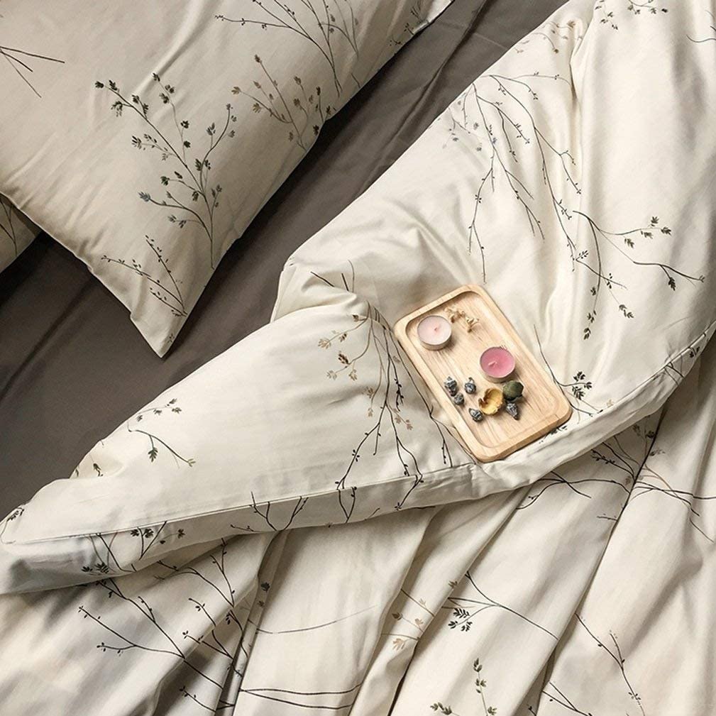 Price:$98.80  Modern Vintage Retro Mod Print Bedding Egyptian Cotton Duvet Cover Set Minimalist Chic Botanical Design Asian Zen Style Reversible Pattern in Full Queen or King Size (King, Neutral Tan) : Home & Kitchen