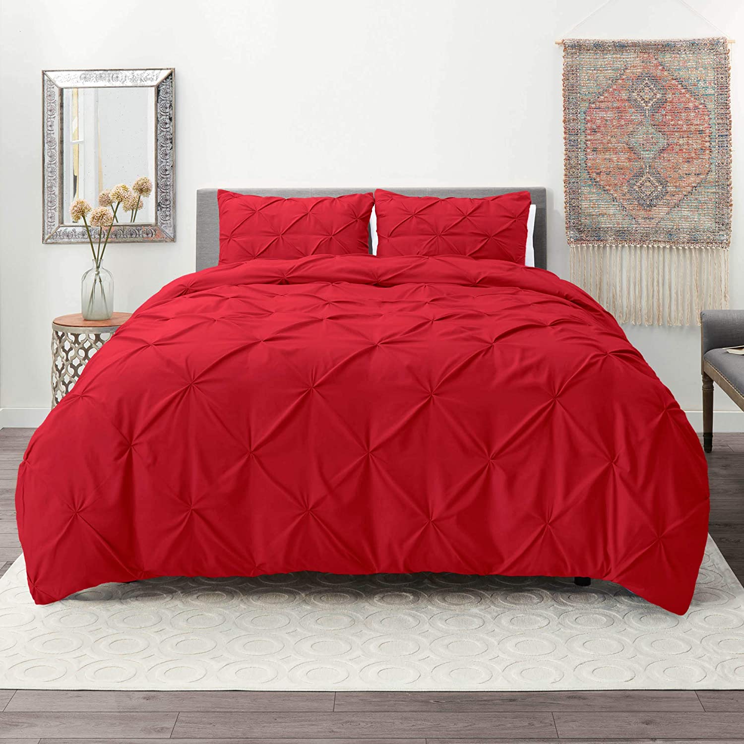 Price:$34.99 Nestl Pintuck Duvet Cover Set | Pintuck Comforter Cover | Red Duvet Cover Queen | 3 Piece Pinch Pleat Duvet Cover | Soft Microfiber : Home & Kitchen