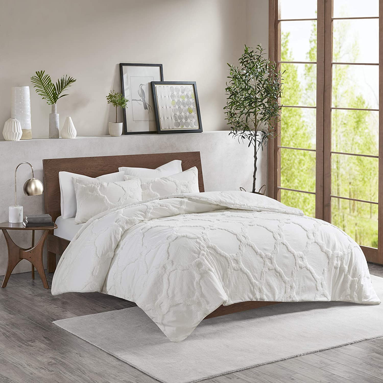 Price:$45.99  Park Tufted Chenille 100% Cotton Duvet- Modern Luxe All Season Comforter Cover Bed Set with Matching Shams, Pacey, Ogee Off White Full/Queen(90"x90") 3 Piece : Home & Kitchen