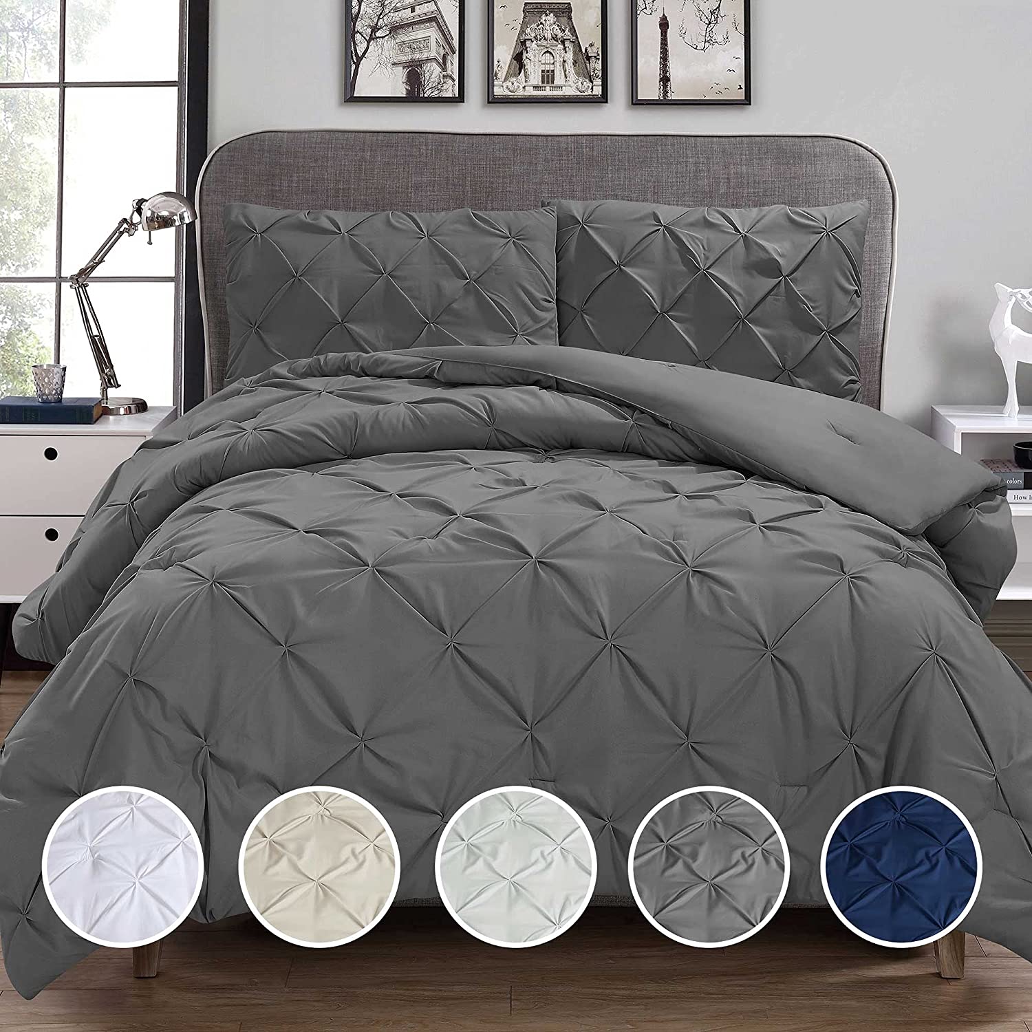 Price:$31.49  HOME Pinch Pleat Duvet Covers King Size with Pillow Sham, Dark Grey : Home & Kitchen