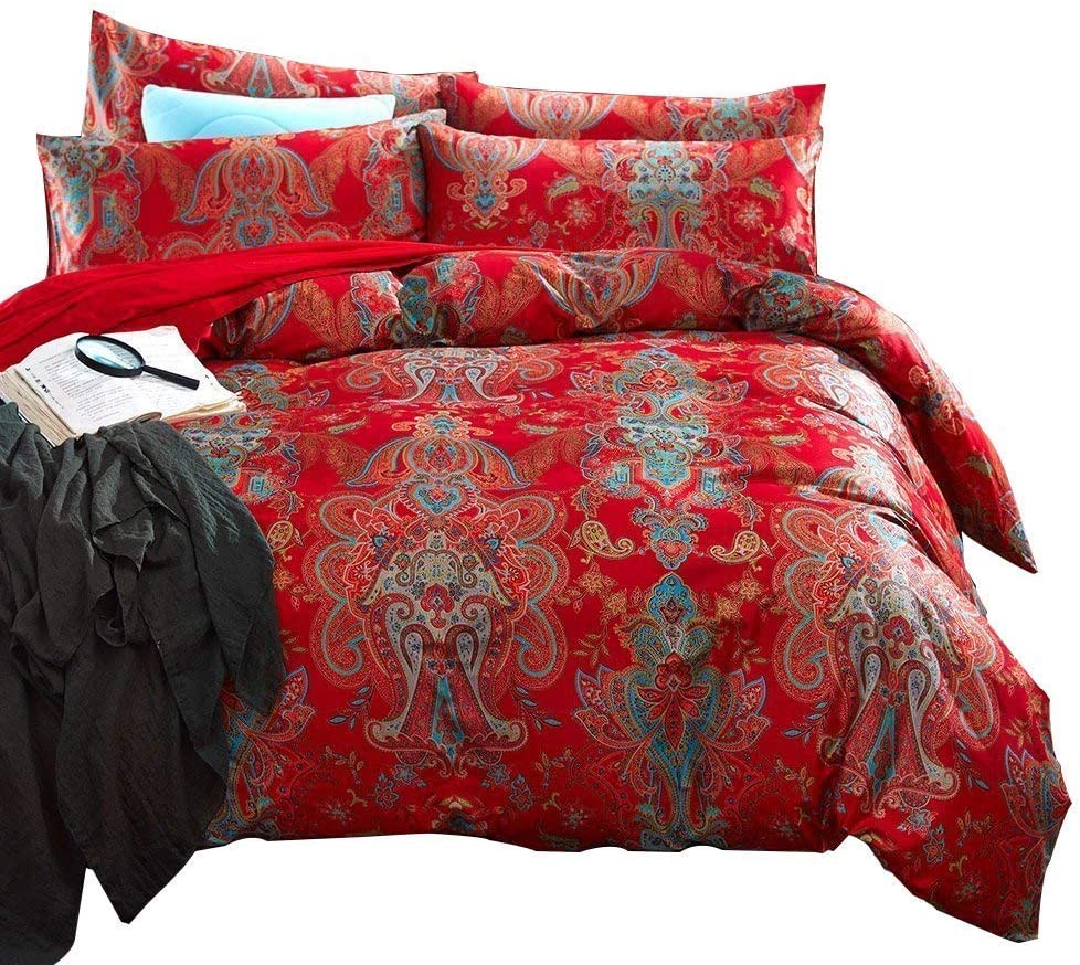 Price:$78.90  Luxury Floral Bohemian Duvet Cover Set Queen Vintage Jacquard Sateen Cotton Bedding Cover Set Full Smooth Soft Boho Flower Bedding Collection Luxury Red Wedding Comforter Cover Set : Home & Kitchen