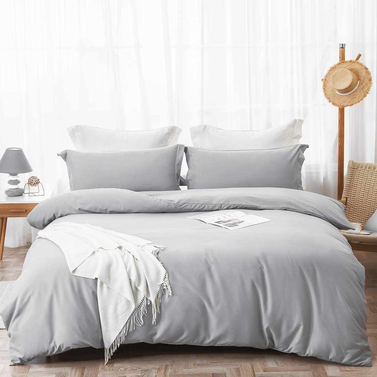 Price:$33.99  Duvet Cover Full/Queen Size Grey, Soft Washed Microfiber 3 Pieces with Zipper Closure(1 Duvet Cover + 2 Pillow Shams), 90x90 inches : Home & Kitchen