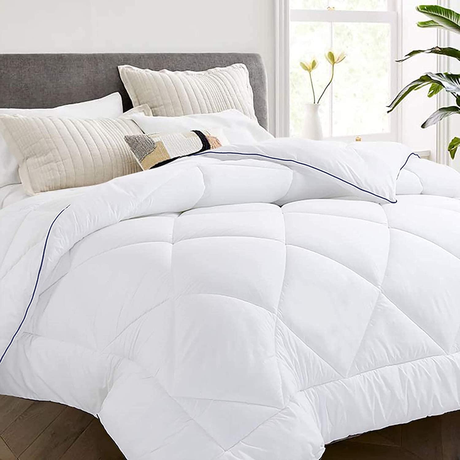 Price:$80.99  California King Comforter All Season Duvet Insert Down Alternative Comforter Quilted Fiber Fluffy Lightweight Reversible Bedding with Corner Tabs (96x104 inches, White) : Home & Kitchen