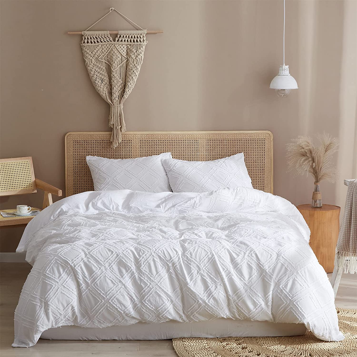 Price:$47.99  Duvet Cover King Size, Boho Textured Farmhouse King Comforter Cover Tufted Design, Super Soft & Cooling, Oeko-Tex Certificated : Home & Kitchen