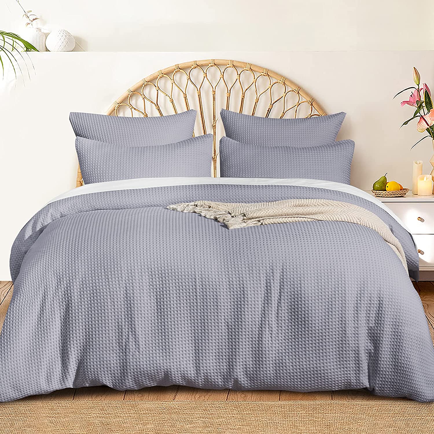 Price:$34.99  Waffle Weave Duvet Cover Set King Size, 3PCS Washed Microfiber Comforter Cover Set for All Season, Ultra Soft Comfy Duvet Cover with Pillow Shams Bedding Collection, 104"x90", Grey : Home & Kitchen