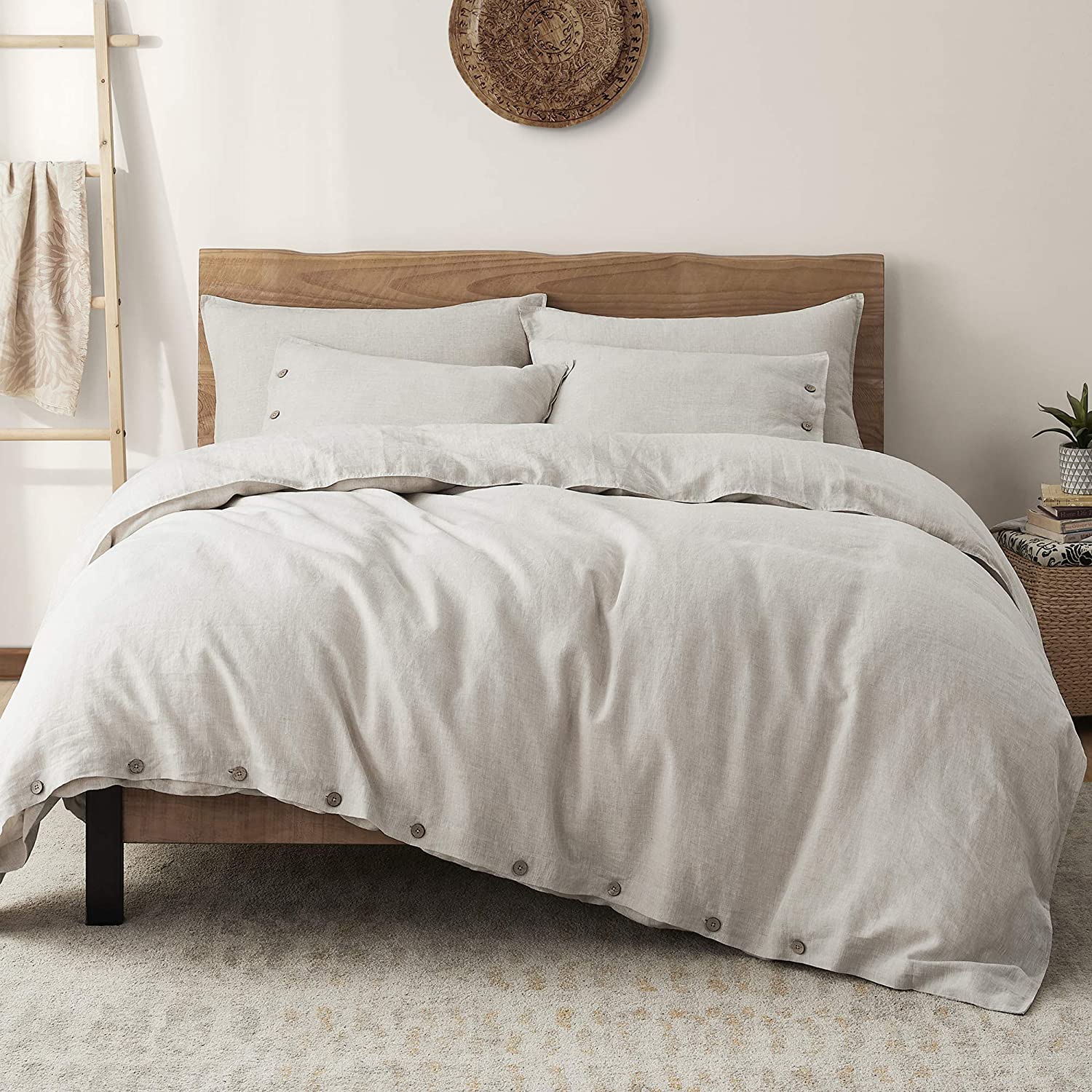 Price:$139.99  French Linen Duvet Cover Set, 3 Piece 100% Stone Washed Linen Duvet Cover Set for Queen Size Bed, Moisture Wicking Cool Duvet Cover Set for Hot Sleepers (Queen, 90” x90”, Flaxen) : Home & Kitchen