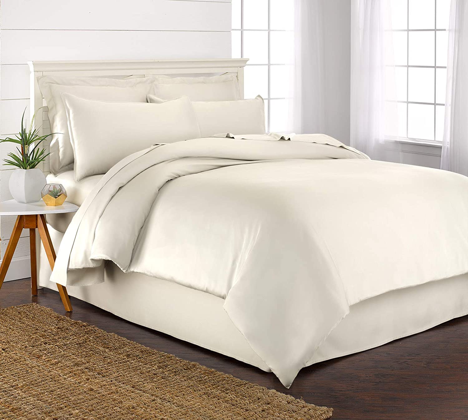 Price:$89.99  Bamboo Queen Duvet Cover Set - 100% Organic Bamboo, Luxuriously Soft and Cooling - 3 Piece Set Includes 1 Queen Button Closure Duvet Cover with Ties, 2 Pillow Sham Covers (Queen, Ivory) : Home & Kitchen