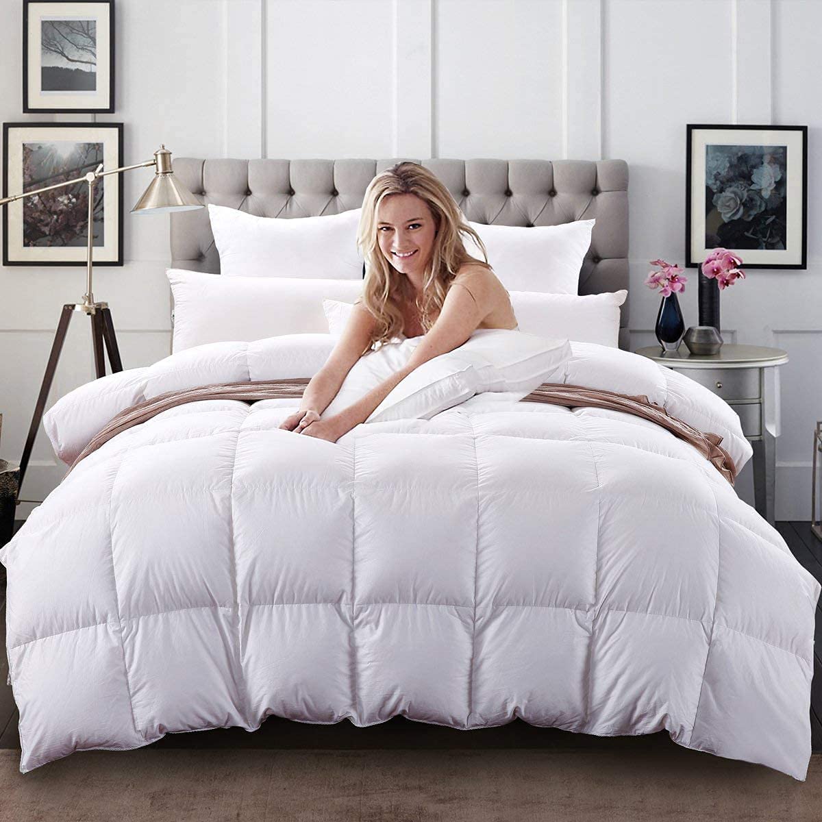 Price:$139.95  Luxurious Siberian White Goose Down Comforter King Size/California King Duvet Insert Heavy Warmth for Winter 100% Natural Cotton Shell 750 Fill Power 60oz Fill Weight White Solid : Home & Kitchen