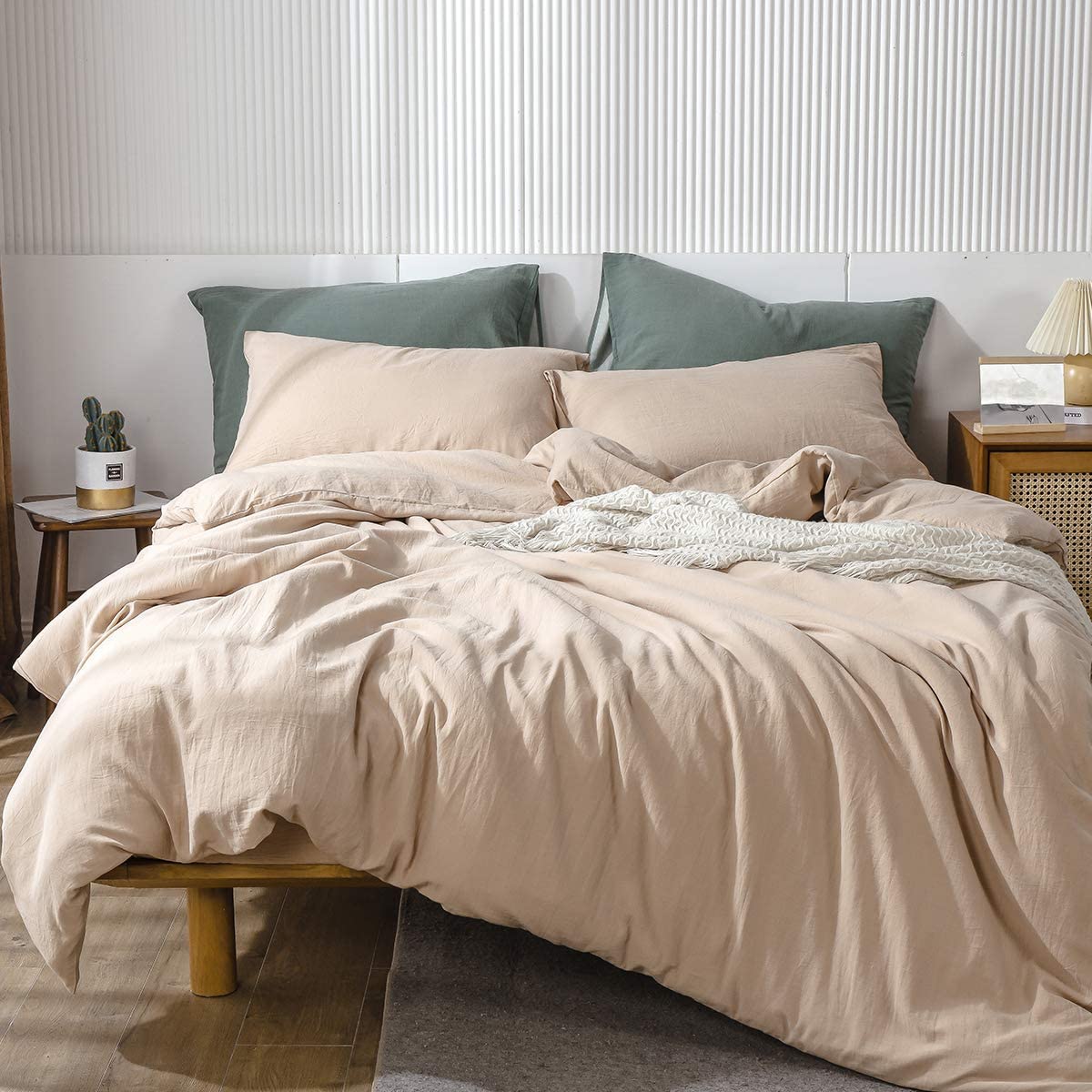 Price:$89.99  Pre-Washed Cotton Duvet Cover Set Super Soft Breathable Durable - Perfectly Casual Linen Look but Luxurious Feel (Heathered Beige, Queen) : Home & Kitchen