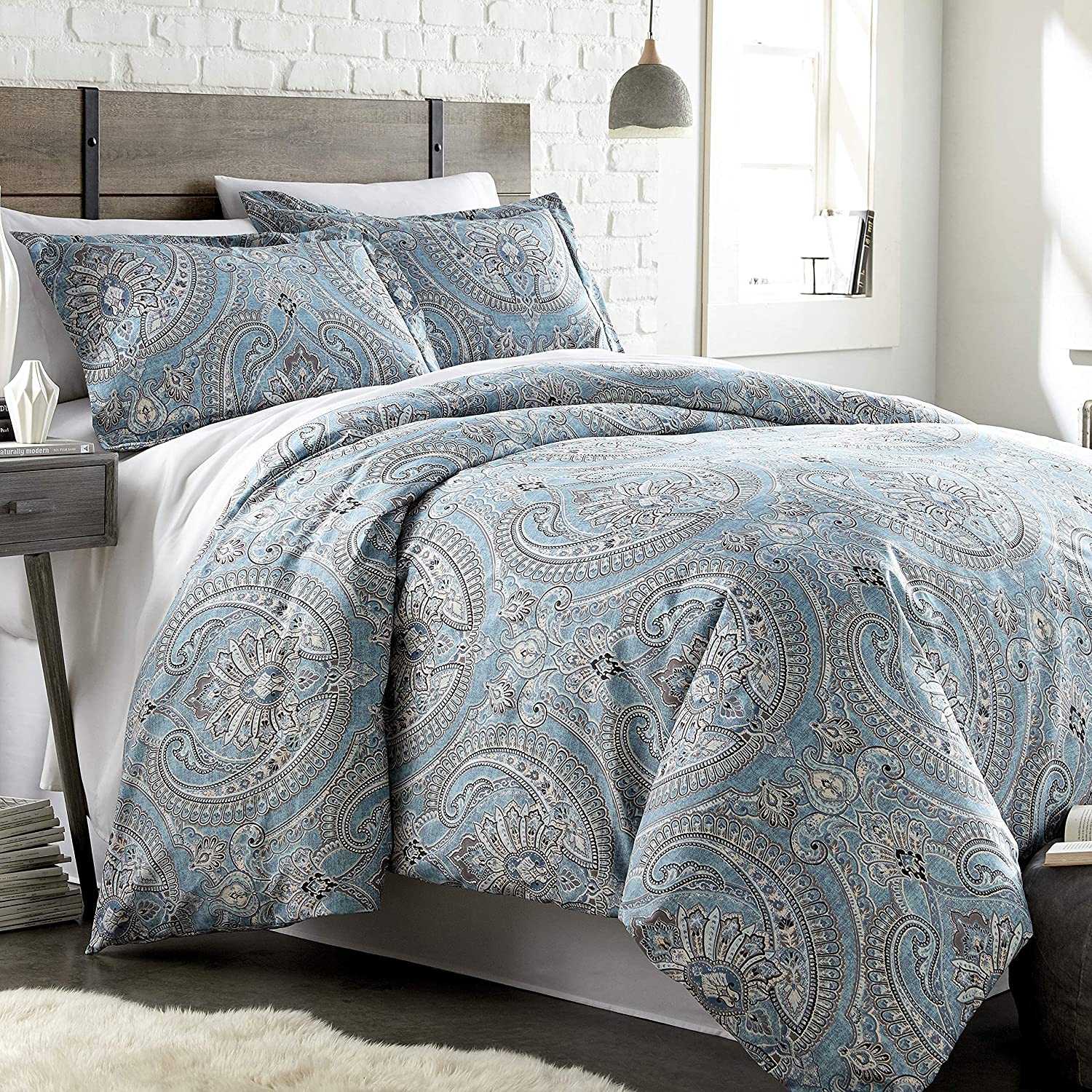 Price:$59.99  Fine Living, Inc. Microfiber Zipper Closure, Ties Duvet Cover Sets(1 Duvet Cover, 2 Pillowshams), Printed, California King/King, Pure Melody Aqua : Home & Kitchen