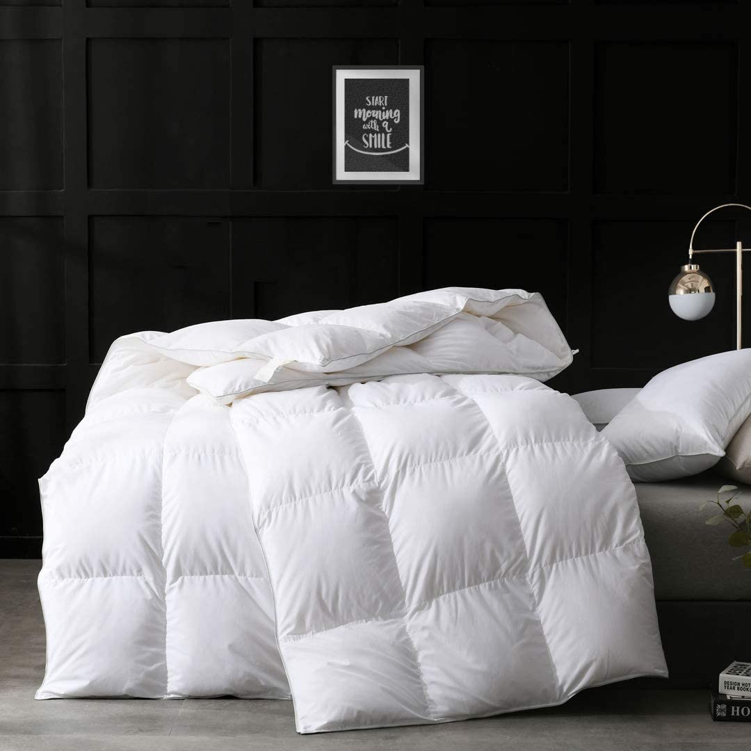 Price:$154.90  Ultra-Soft Cotton Feather Down Comforter King - All Season 750 Fill-Power Hotel-Style Goose Feather Down Duvet Insert with Ties (106x90, White) : Home & Kitchen