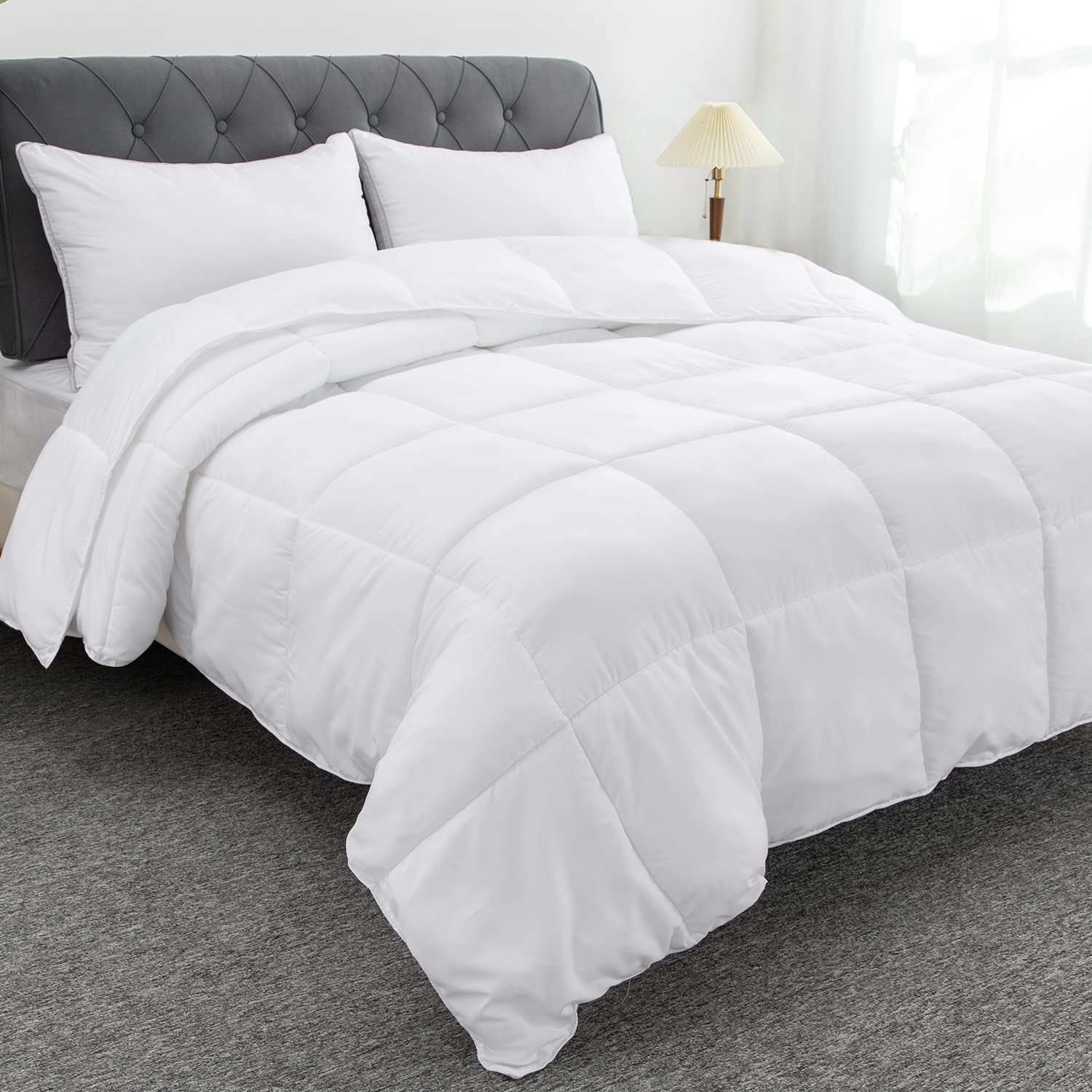 Price:$28.99  Summer Duvet Insert, Comforter Queen Size,Lightweight Bed Comforter, All-Season White Breathable Duvet Insert or Stand-Alone Comforter with Corner Duvet Tabs - (Queen 88x88) : Home & Kitchen