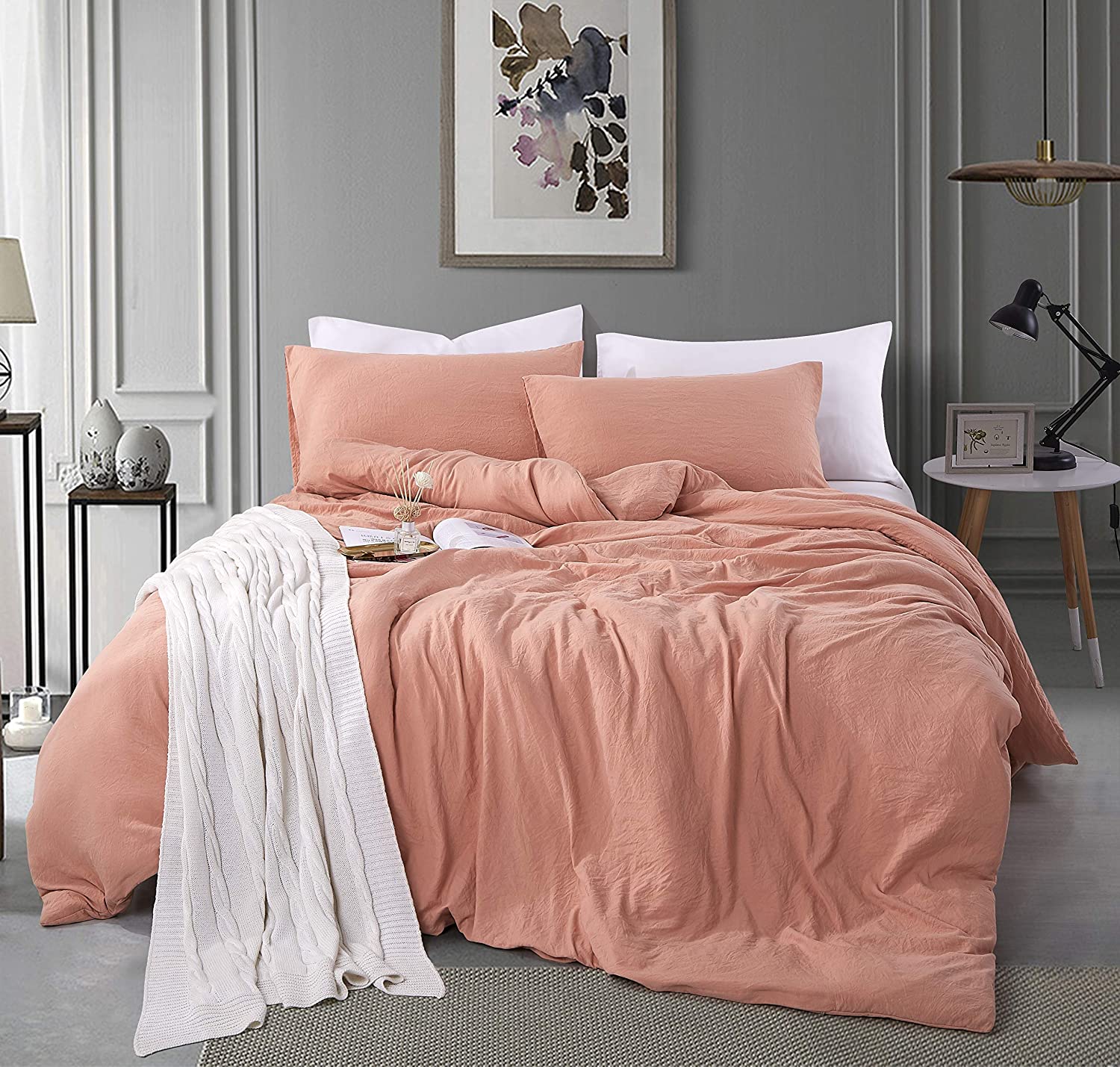 Price:$79.95  Bedding Duvet Cover 3 Piece Set - Natural Wrinkled Style 100% Washed Microfiber, Ultra Soft, Breathable with Zipper Closure (1 Duvet Cover + 2 Pillow Cases) Terracotta Pastel, Queen : Home & Kitchen