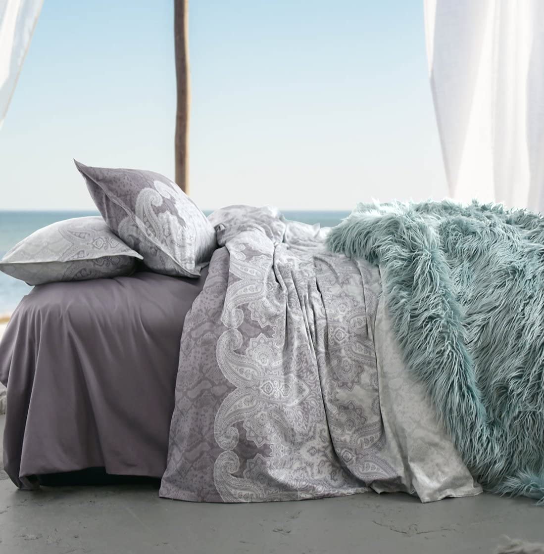 Price:$78.80  Home Lavender Lilac Bohemian Paisley Duvet Quilt Cover Light Blue Purple Boho Chic 100% Cotton Bedding Set Oriental Indian Style Tapestry Print in King or Full Queen Size (King, Dusty Purple) : Home & Kitchen