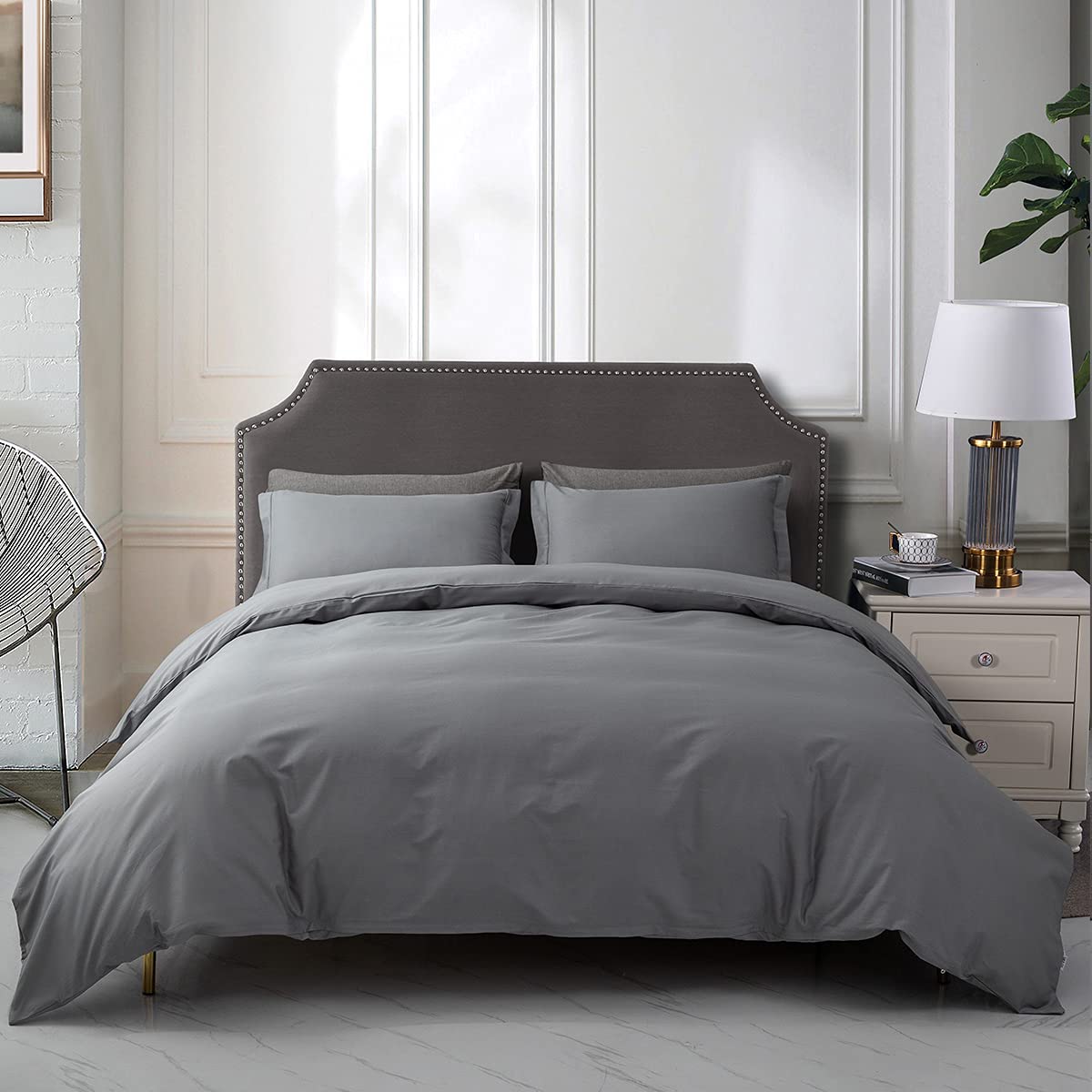 Price:$36.99  3 Pcs Cotton Duvet Cover Set Queen,Cotton Comforter Cover 90x90 Inch, Soft Quilt Cover with Hidden Zipper, Modern Luxury Bedding Set (1 Duvet Cover and 2 Pillowcases) - Queen,Grey : Home & Kitchen