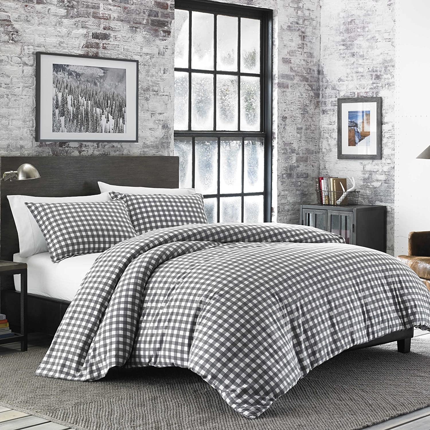 Price:$70.88  Bauer Home Collection Preston Duvet Cover Set, Full, Dark Grey : Home & Kitchen