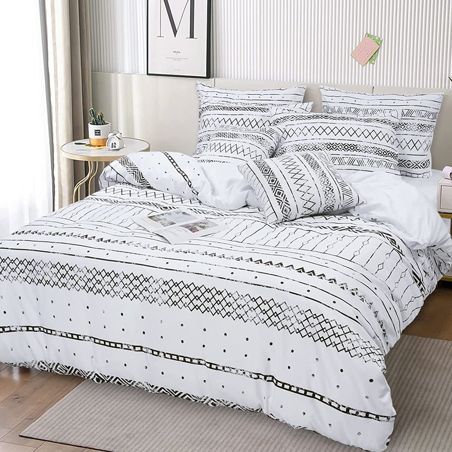 Price:$60.98  Stripes Duvet Cover King Size Set, 100% Washed Microfiber Comforter Cover Set, Ultra Soft Bedding 5 Piece Set with Zipper Closure, 1 Bedding Duvet Cover & 2 Pillow Shams & 2 Pillow Covers : Home & Kitchen