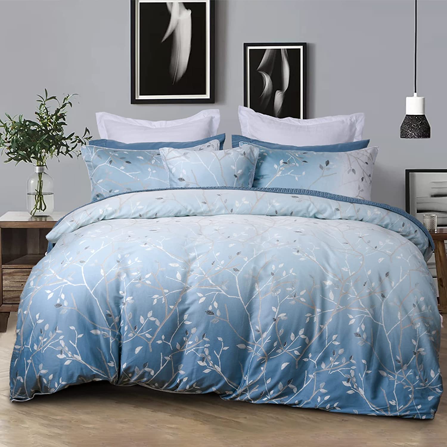 Price:$75.99  Home 100% Cotton Duvet Cover Set King Size 3 PCS Soft and Breathable Printed Bedding Set, Comforter Cover with Spray Pattern, Farmhouse Style-106 x90, Ombre Turquoise : Home & Kitchen