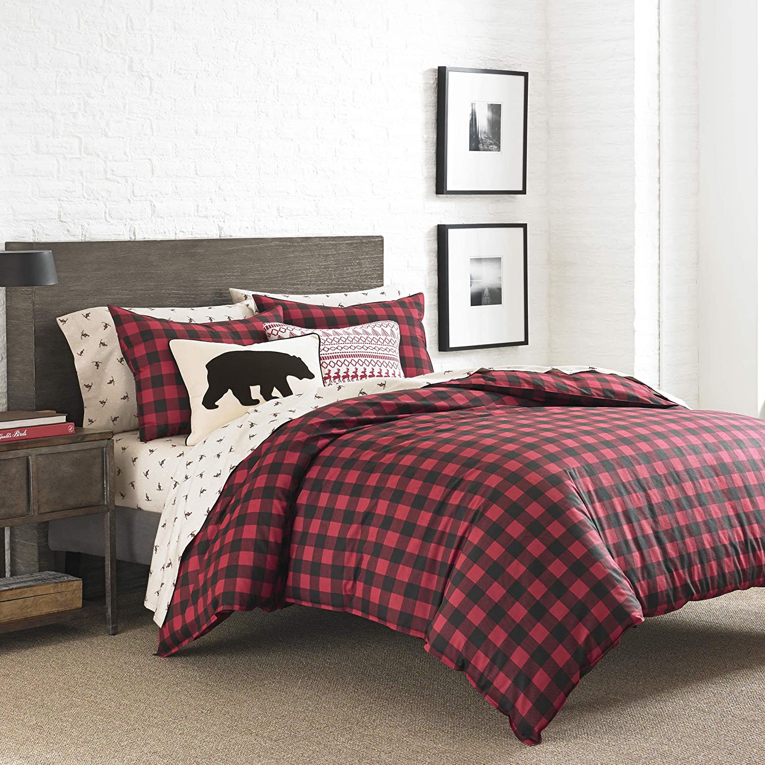 Price:$129.99  Bauer Home | Mountain Collection 100% Cotton Classic Cabin Plaid Pattern Duvet Cover Matching Shams, 3-Piece Bedding Set, King, Scarlet Red : Home & Kitchen
