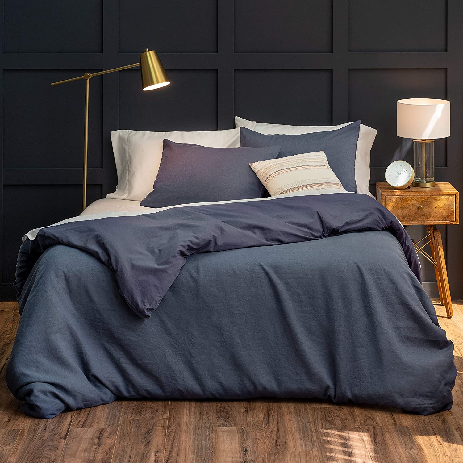 Price:$139.99  Premium Relaxed Linen Cotton Duvet Cover Set - King Size - 108"x 92" - Supersoft - Superior Comfort - Breathable - All Season - Machine Washable - Navy : Home & Kitchen